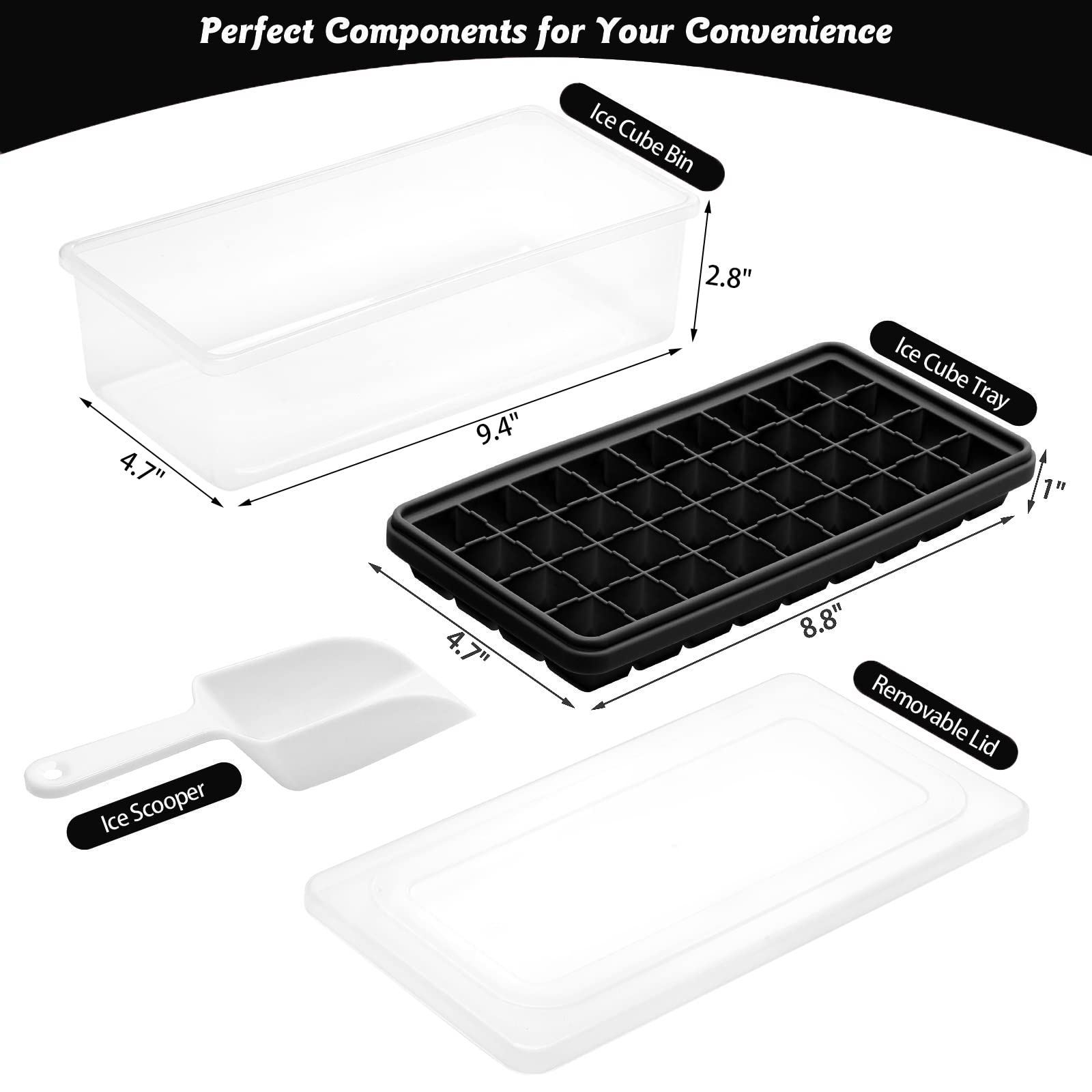 Food-Grade Silicone Ice Cube Tray with Lid & Storage Bin - 36 Small Nugget Ice Molds for Freezer | Spill-Resistant Cover & Bucket | Flexible & Easy-Release | Perfect for Cocktails, Smoothies & Beverage Chilling