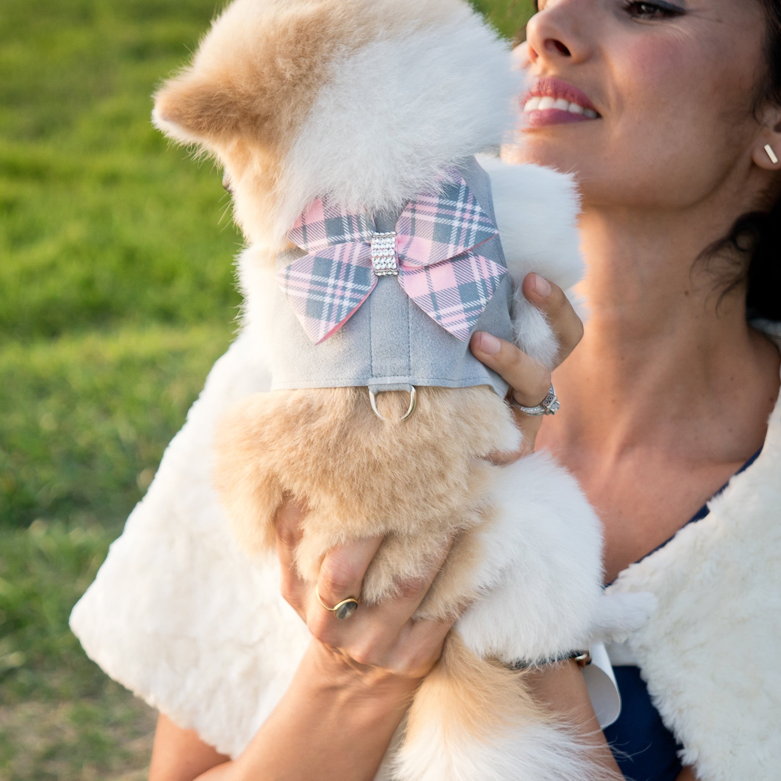 Scotty Puppy Pink Plaid Dog Collar with Flower Design - Cute Adjustable Pet Collar for Small Dogs, Perfect for Garden Walks & Outdoor Adventures