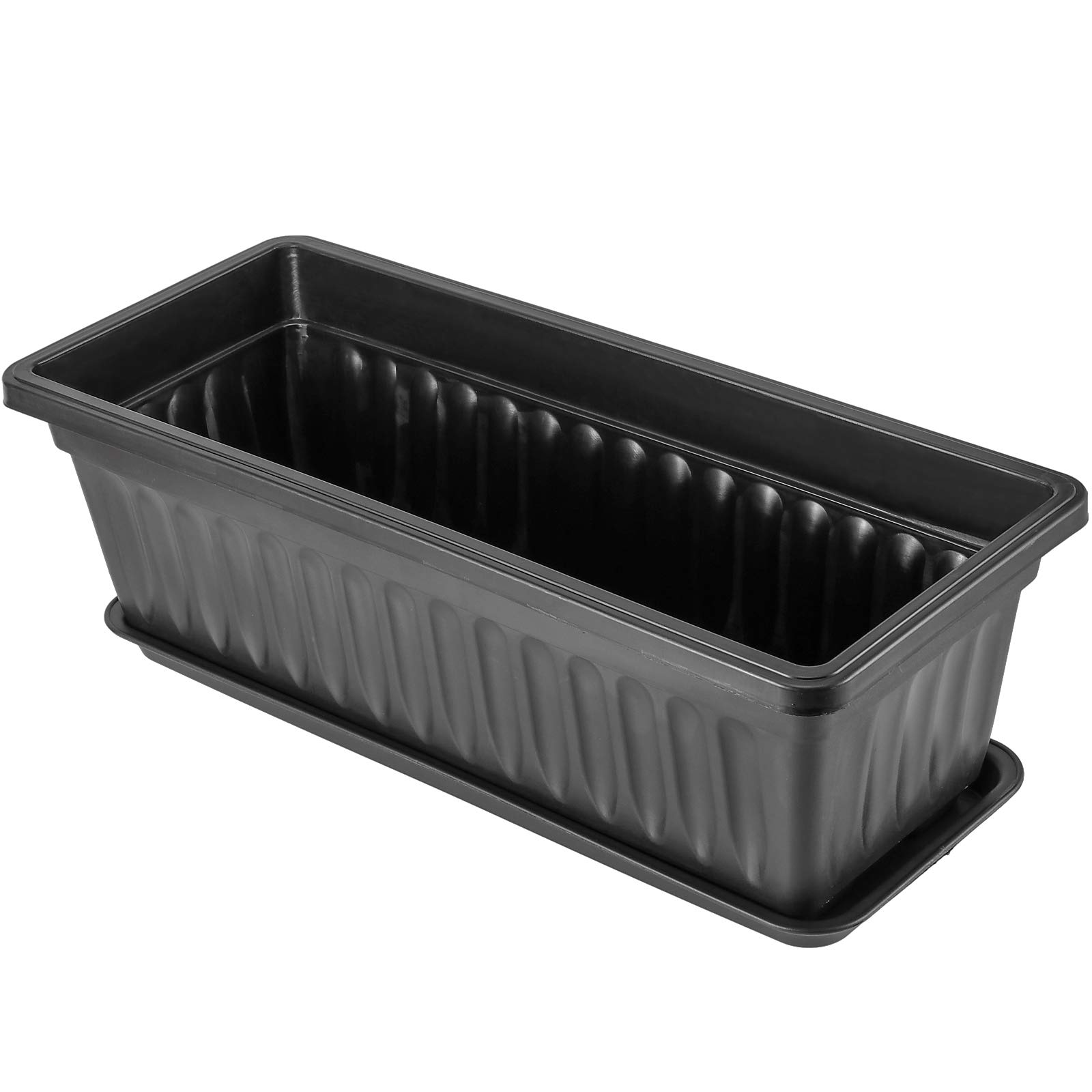 6 Pack 17 Inch Plastic Flower Window Box with Drainage Tray - Black Garden Planter for Vegetables, Herbs & Flowers - Ideal for Windowsill, Patio, Balcony & Porch Decor - Includes 30 Free Plant Labels (Outdoor/Indoor Use)