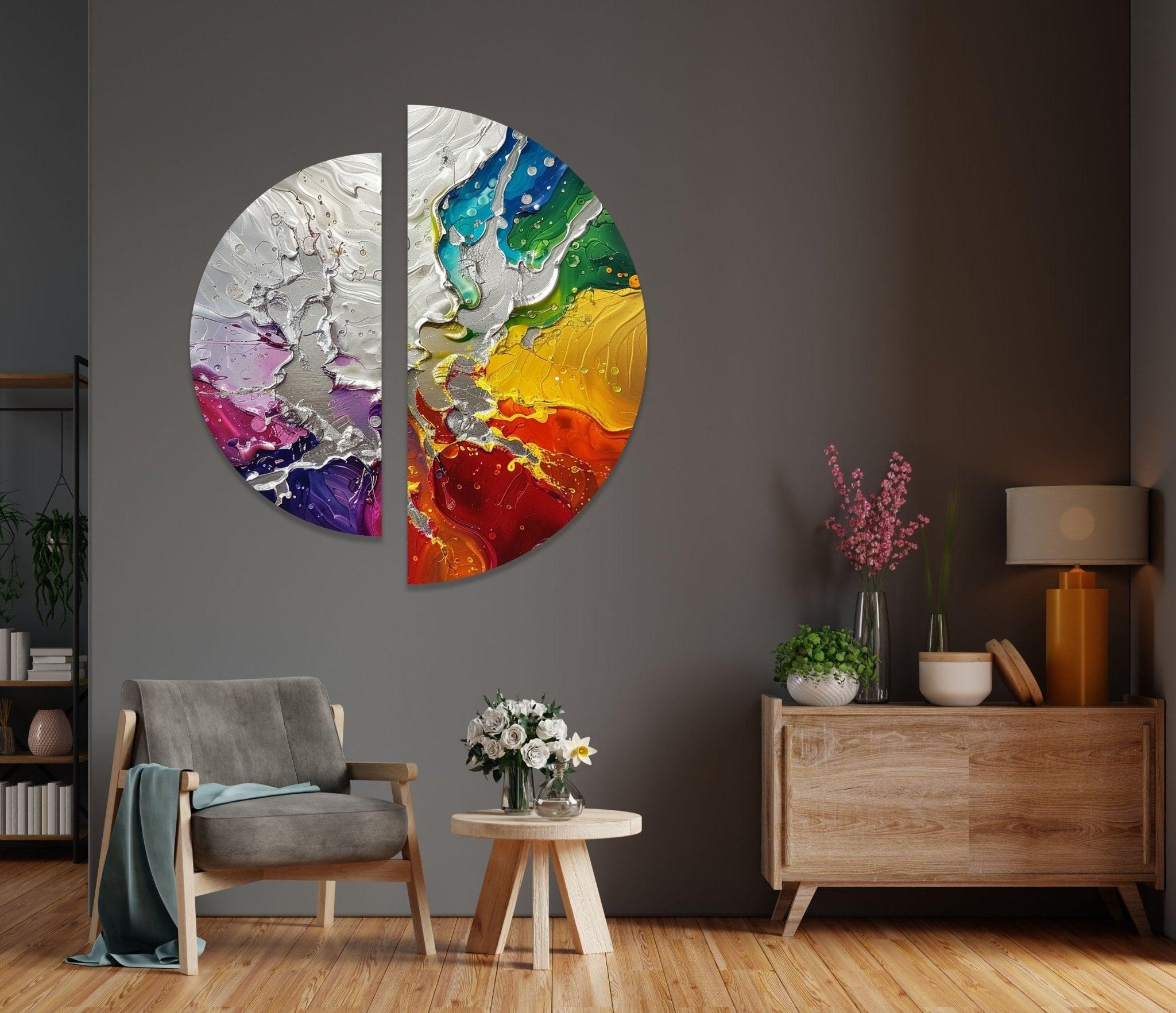 2 Piece Abstract Cracked Paint Glass Wall Art Set - Modern Home Decor for Living Room, Bedroom & Office - Shattered Glass Effect Canvas Painting for Unique Interior Design