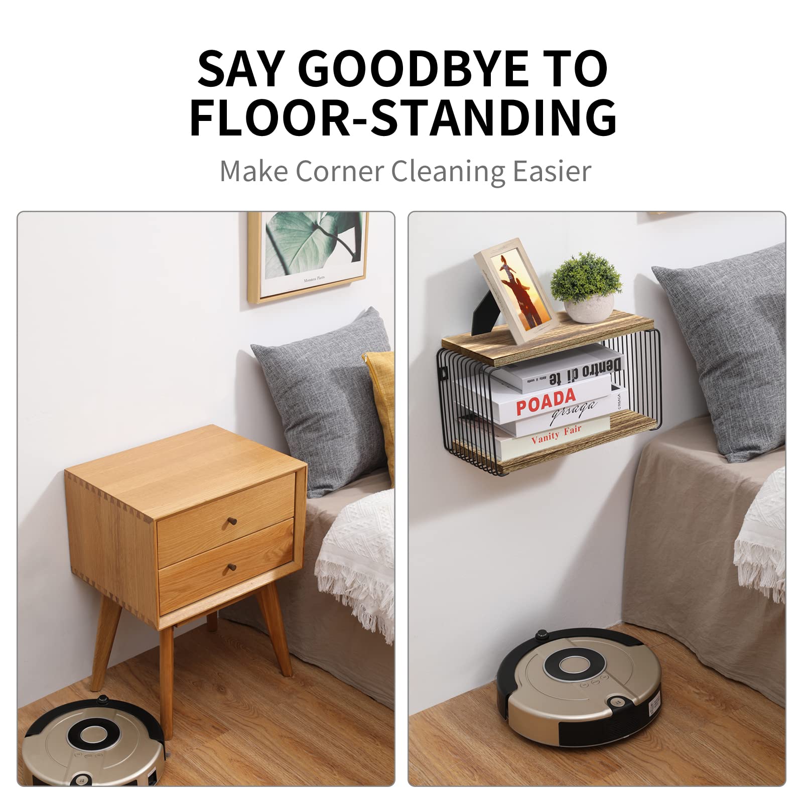 Adowes 2-Tier Floating Nightstand - Modern Geometric Metal Wall-Mounted Bedside Table, Minimalist Bedroom Shelf, Small Nightstand in Carbonized Black - Perfect for Small Spaces, Apartments & Modern Bedrooms