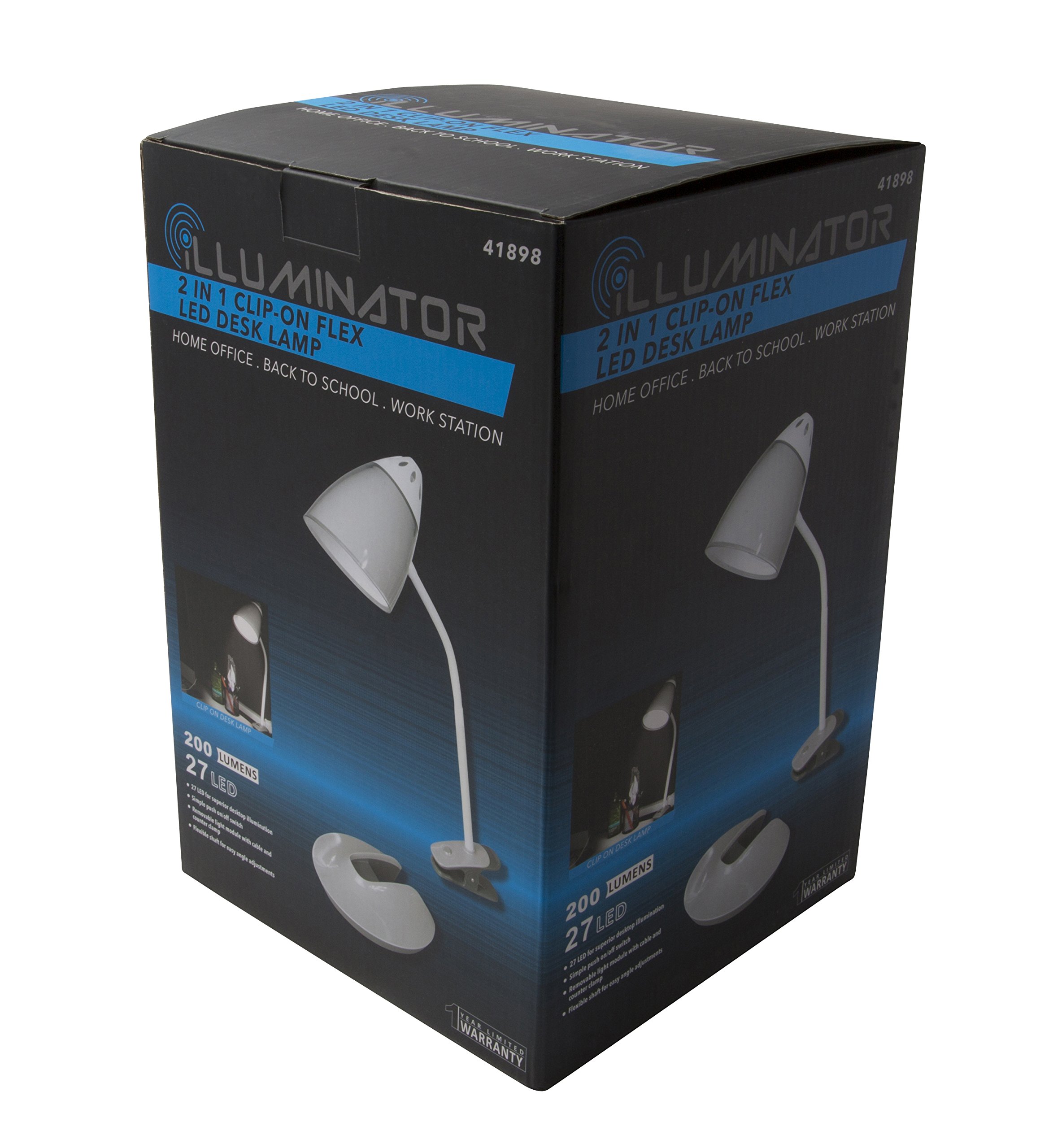 2-in-1 Clip-On Flex LED Desk Lamp with Removable Base - Adjustable Brightness for Reading, Studying & Office Work | Illuminator 41898