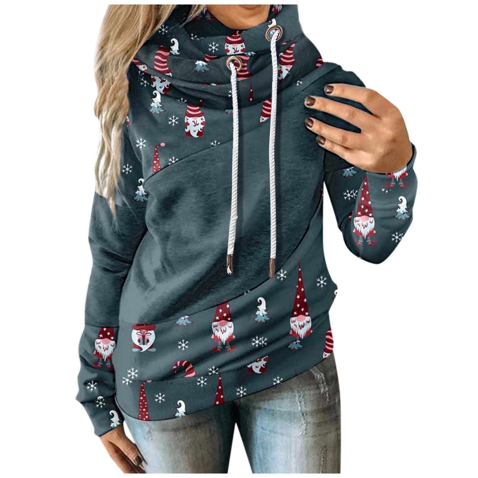 Women's Christmas Print Hooded Sweatshirt - Cozy Long Sleeve Pullover Hoodie for Teen Girls & Women | Trendy Winter Outwear Top for Holiday Parties & Casual Wear