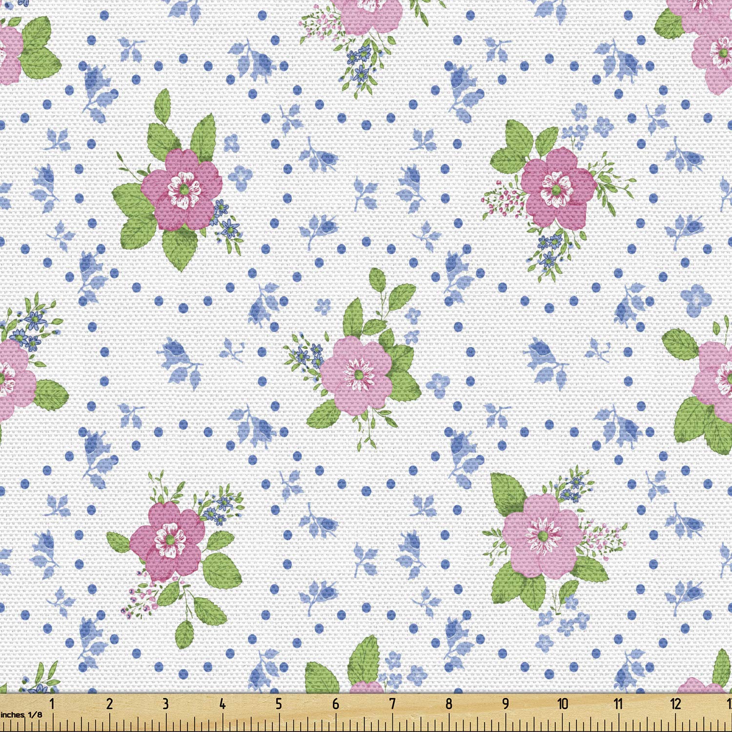 Ambesonne Shabby Floral Fabric by The Yard - Classic Peony Flowers with Circular Bouquets, Pink & Blue Upholstery Fabric for Sofa, Curtains, Pillows - 10 Yards, Home Decor & DIY Craft Projects