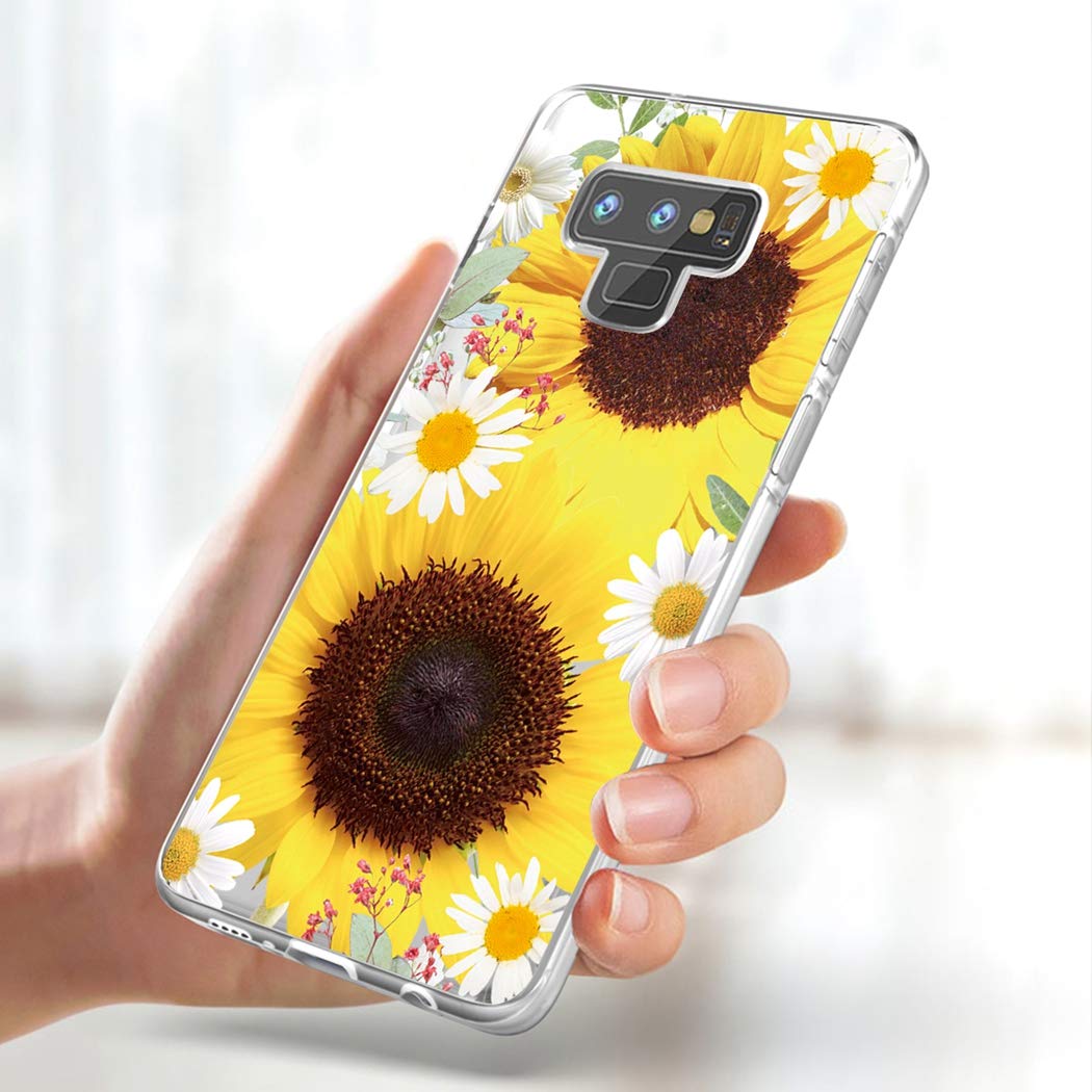Samsung Galaxy Note 9 Phone Case - Clear Soft TPU Shockproof Protective Cover for Women & Girls | Trendy Sunflower Design | Perfect for Everyday Use, Work & Travel Protection