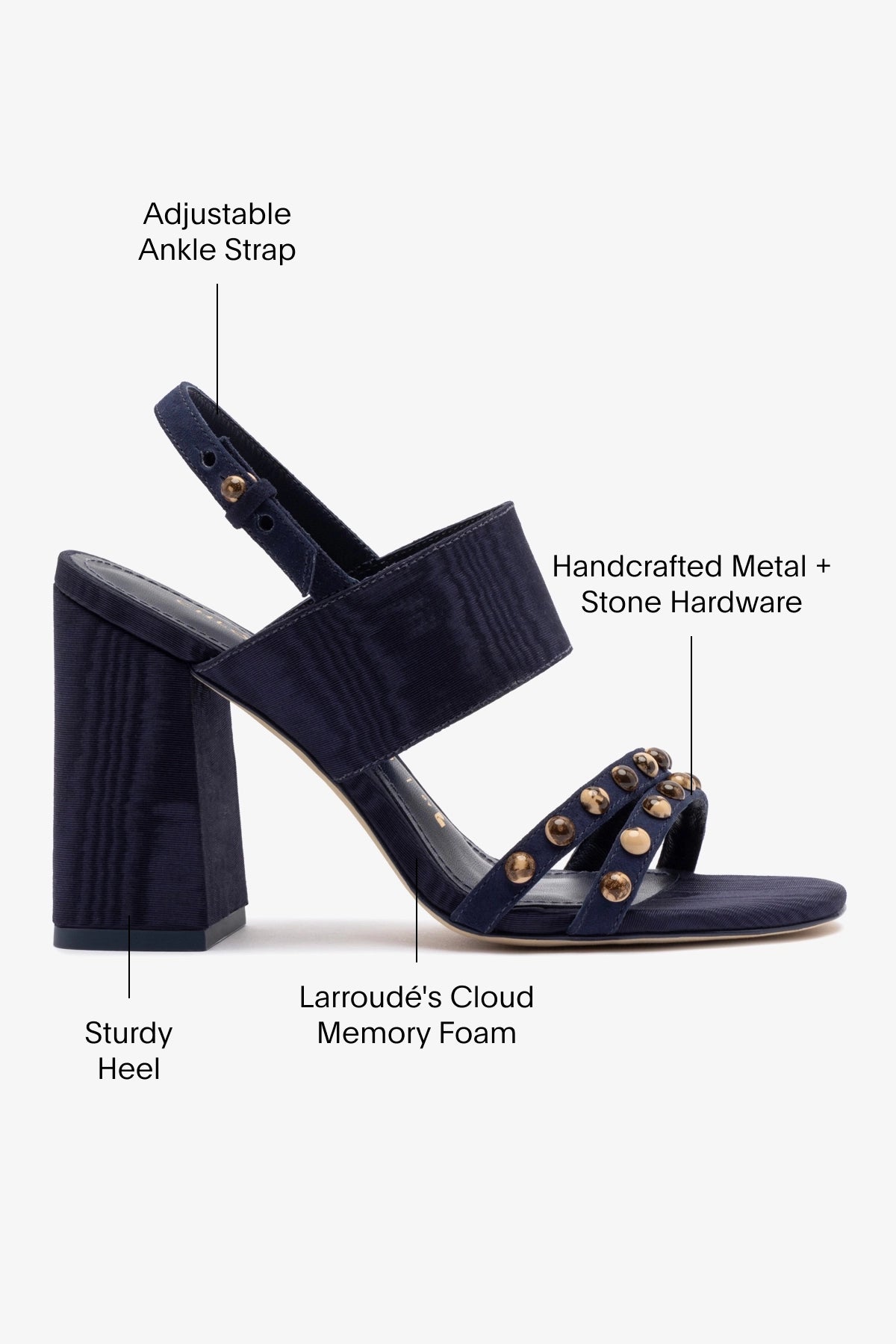 Chloe Gosselin by Larroudé Margot Sandal - Navy Suede & Satin Women's Heels for Evening Parties & Weddings