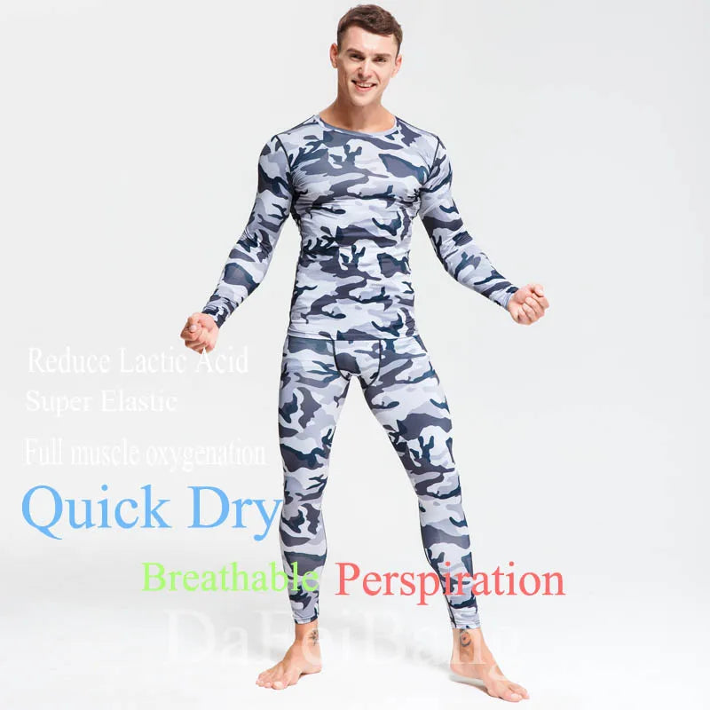 Quick Dry Camouflage Men's Running Set - Compression Sports Suit with Skinny Tights & Rashguard for Gym, Fitness & Outdoor Activities | Moisture-Wicking Workout Clothes for Jogging, Training & Sports 2025