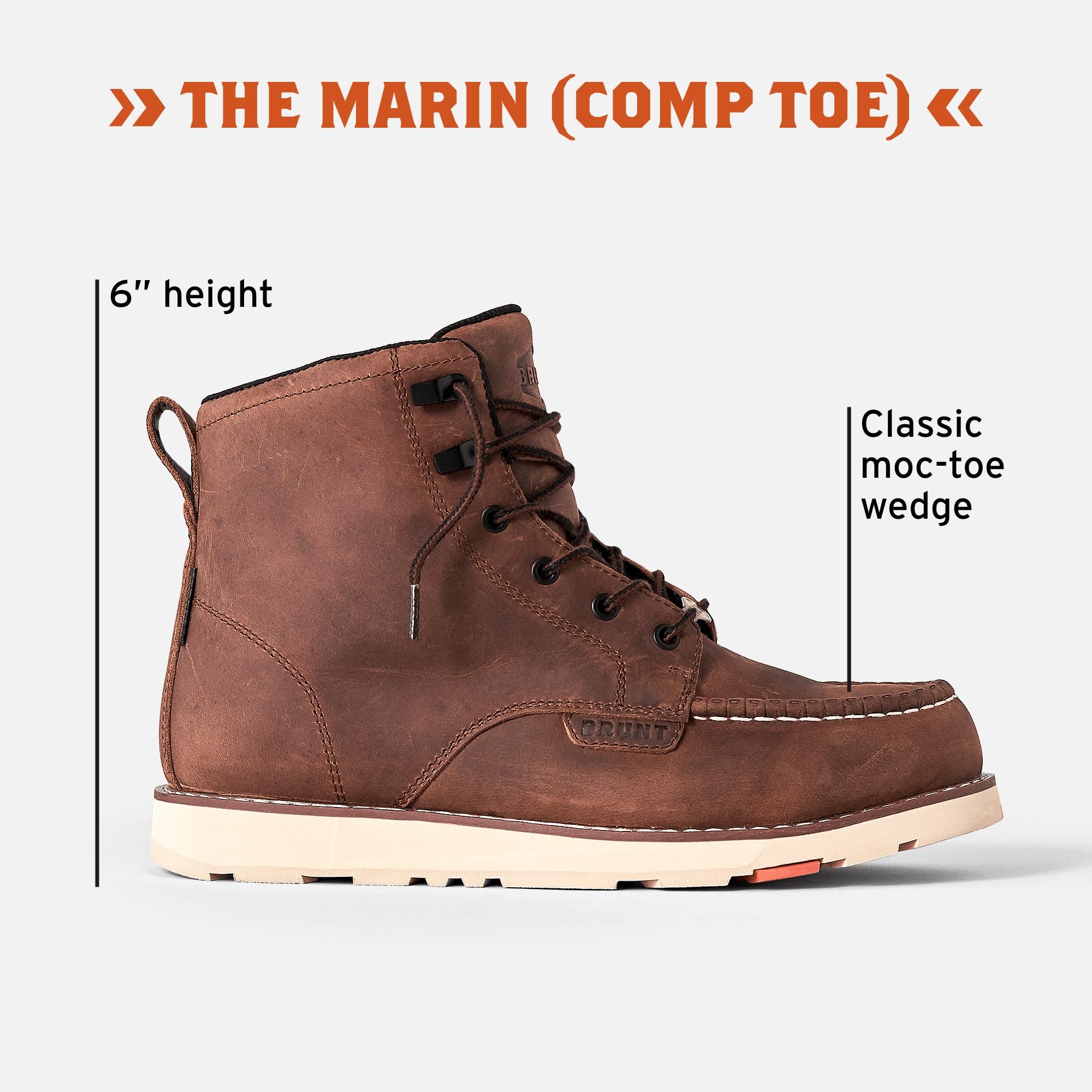 Marin 6-Inch Waterproof Safety Toe Wedge Work Boots for Men - EH Rated, Slip & Oil Resistant - Adjustable Width System - Ideal for Construction, Warehouse & Outdoor Work
