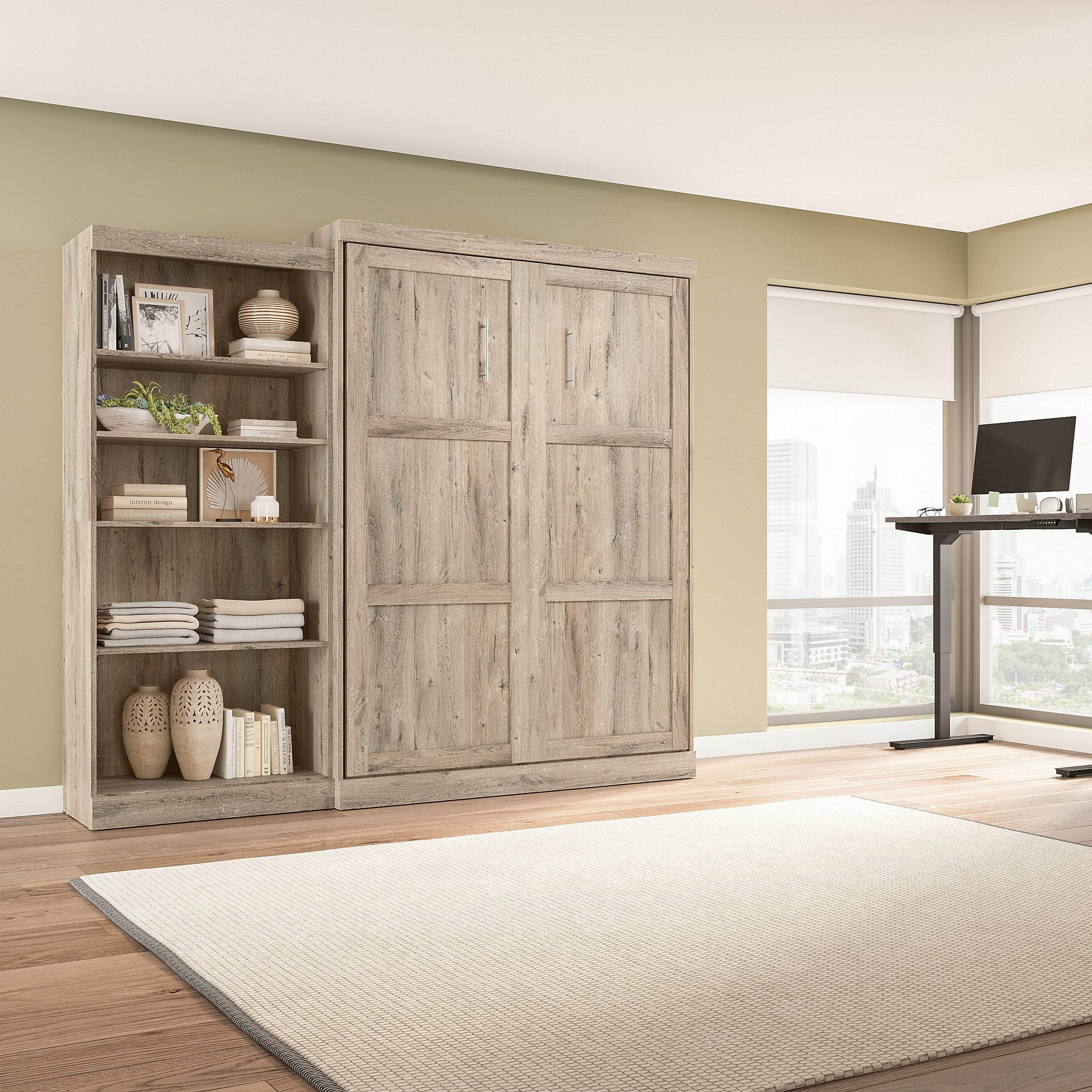 Pur Queen Murphy Wall Bed with Closet Organizer (101W) - 7 Color Options | Space-Saving Wall Bed for Small Apartments, Guest Rooms & Home Offices