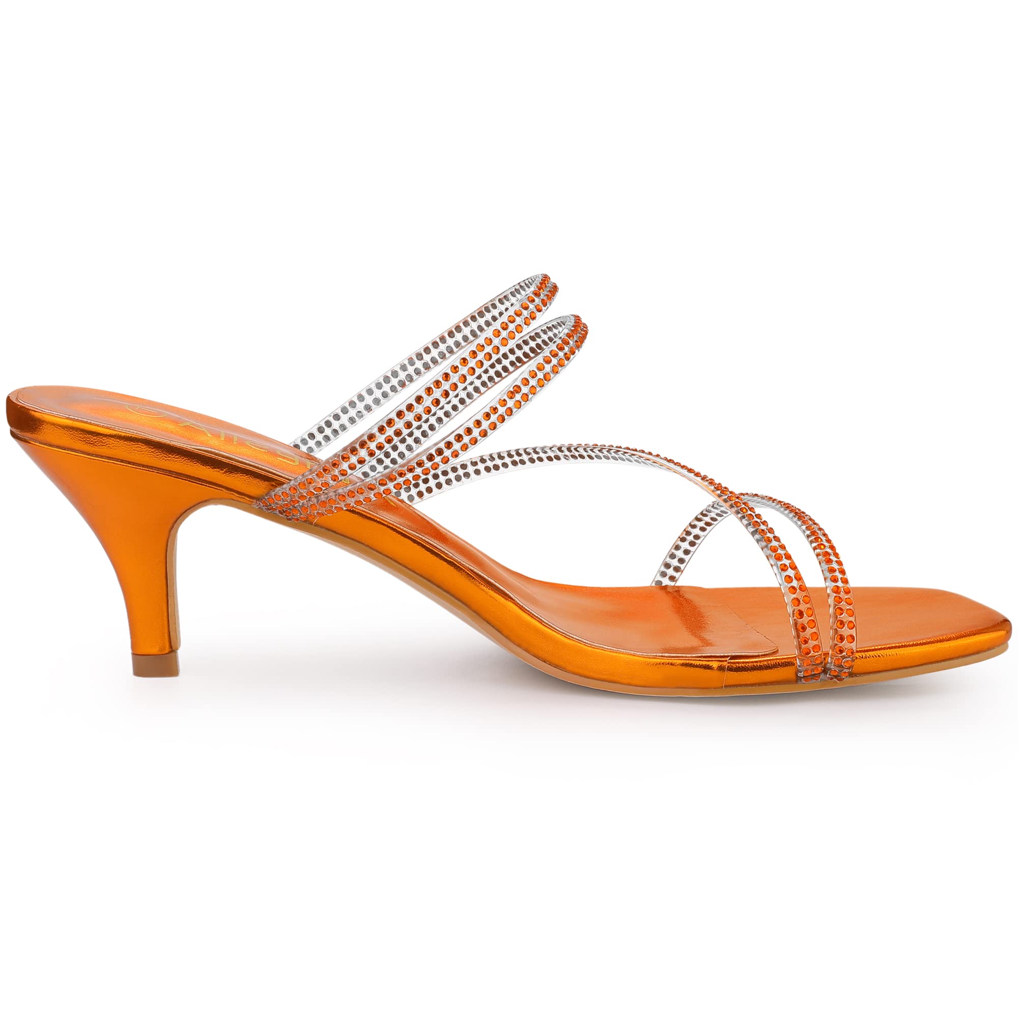 Allegra K Women's Rhinestone Strappy Kitten Heel Slide Sandals - Elegant Dressy Heels for Parties, Weddings & Evening Events