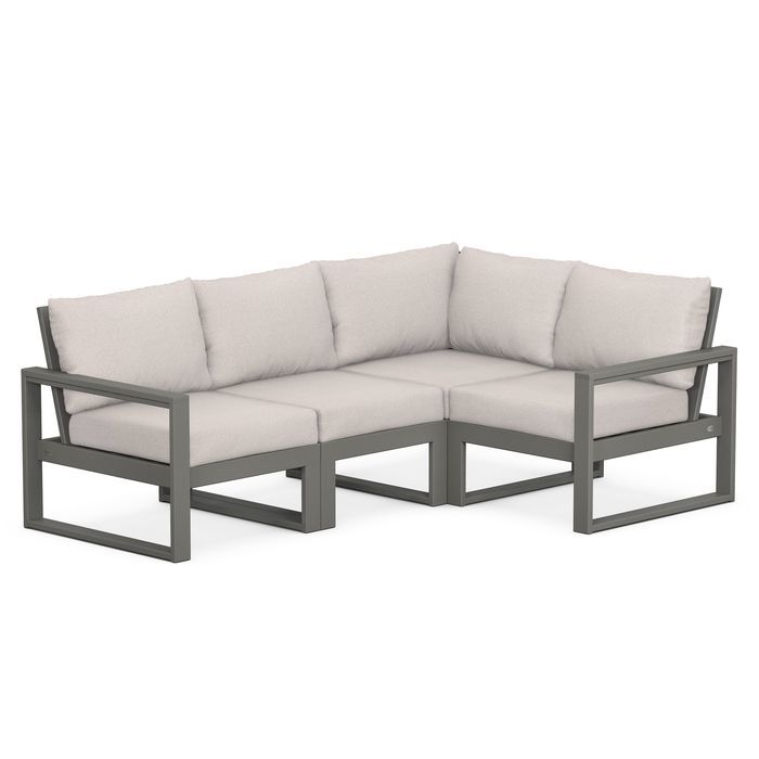 POLYWOOD EDGE 4-Piece Modular Deep Seating Set - Outdoor Patio Furniture for Backyard, Poolside & Garden - Durable All-Weather Wicker Sectional Sofa with Cushions