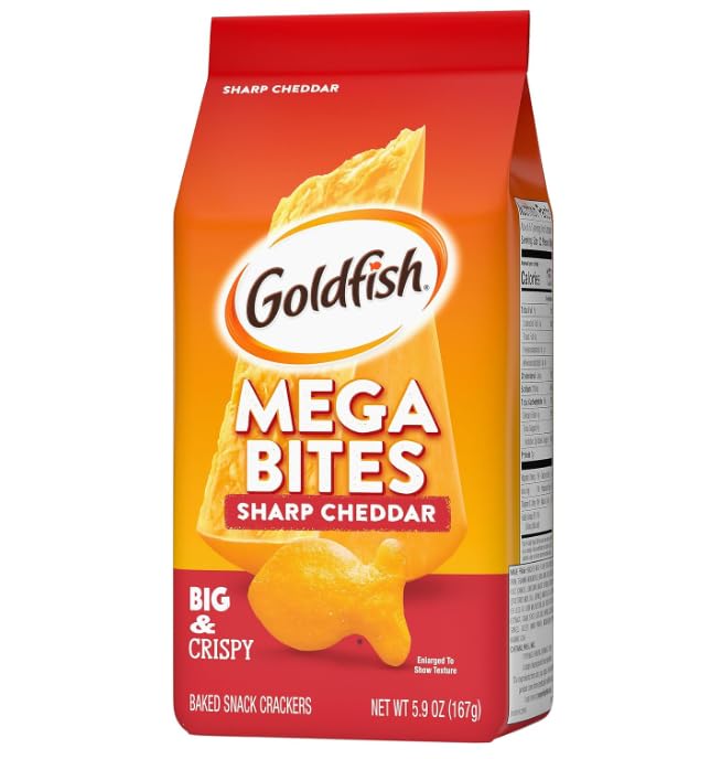 Goldfish Mega Bites Sharp Cheddar Crackers - Family Size 2 Pack (5.9 Oz Each) - Kids Favorite Snacks for School Lunch, After School Treat & Party Food - Crunchy Cheese Crackers for Snacking