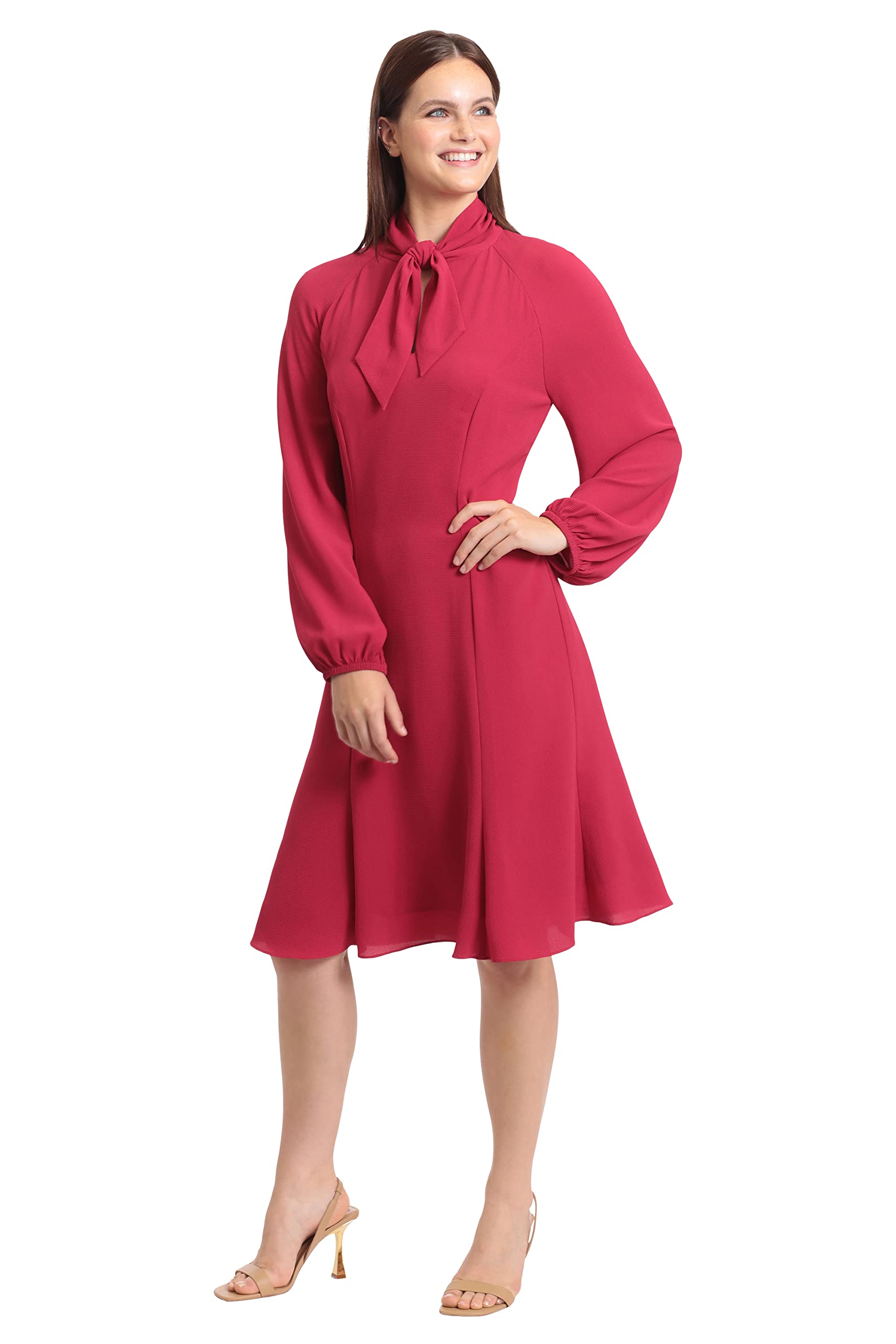 Maggy London Women's Tie Neck Bubble Crepe Fit and Flare Dress - Elegant Cocktail & Party Wear for Weddings, Dinners & Special Occasions