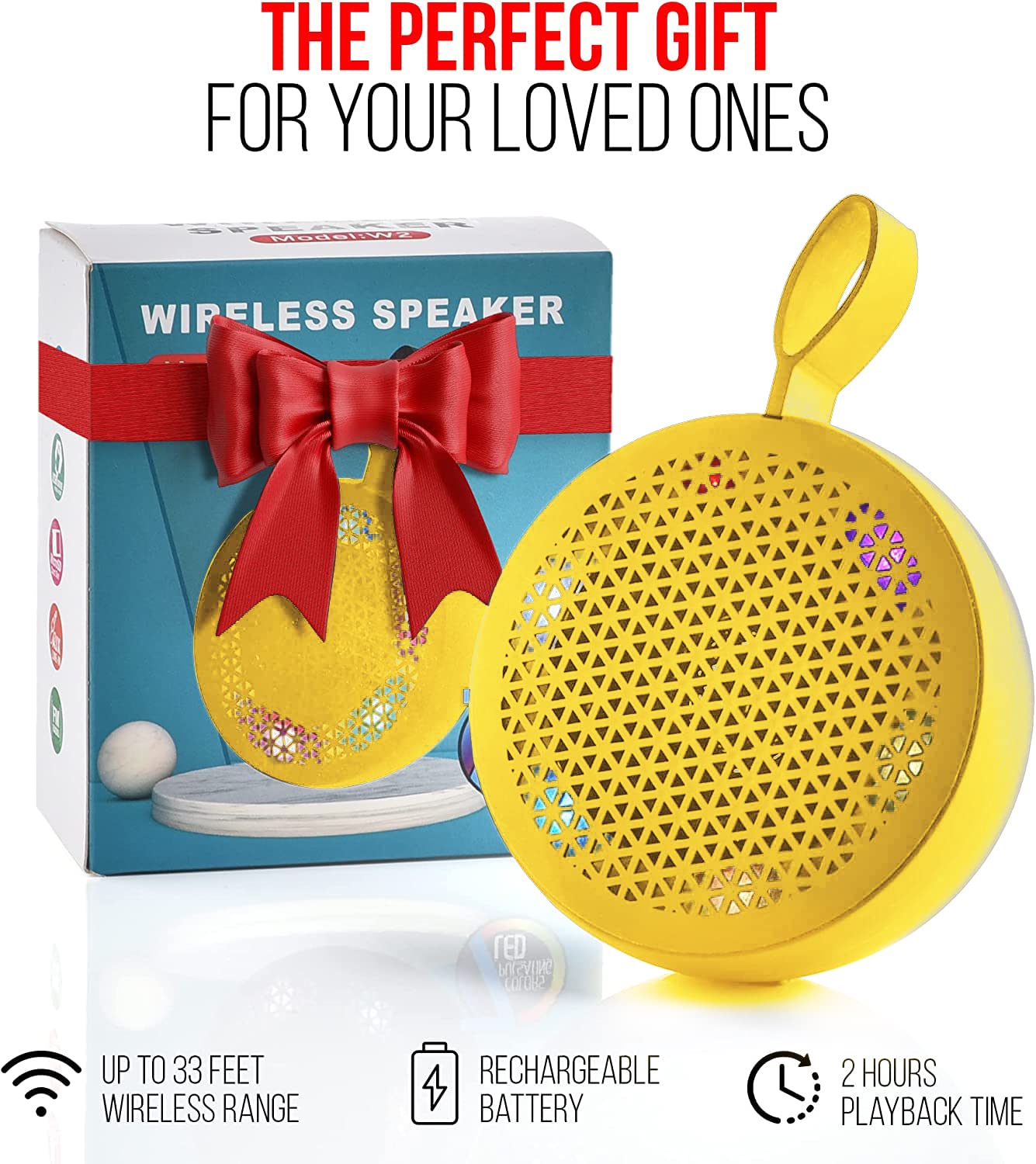 RISEBASS Waterproof Bluetooth Shower Speaker with LED Light - Portable Wireless Speaker with Hands-Free Calling, TWS Stereo Sound for Bath, Pool, Beach, Hiking, Camping, Kayaking - Perfect Outdoor & Indoor Gift (Yellow)