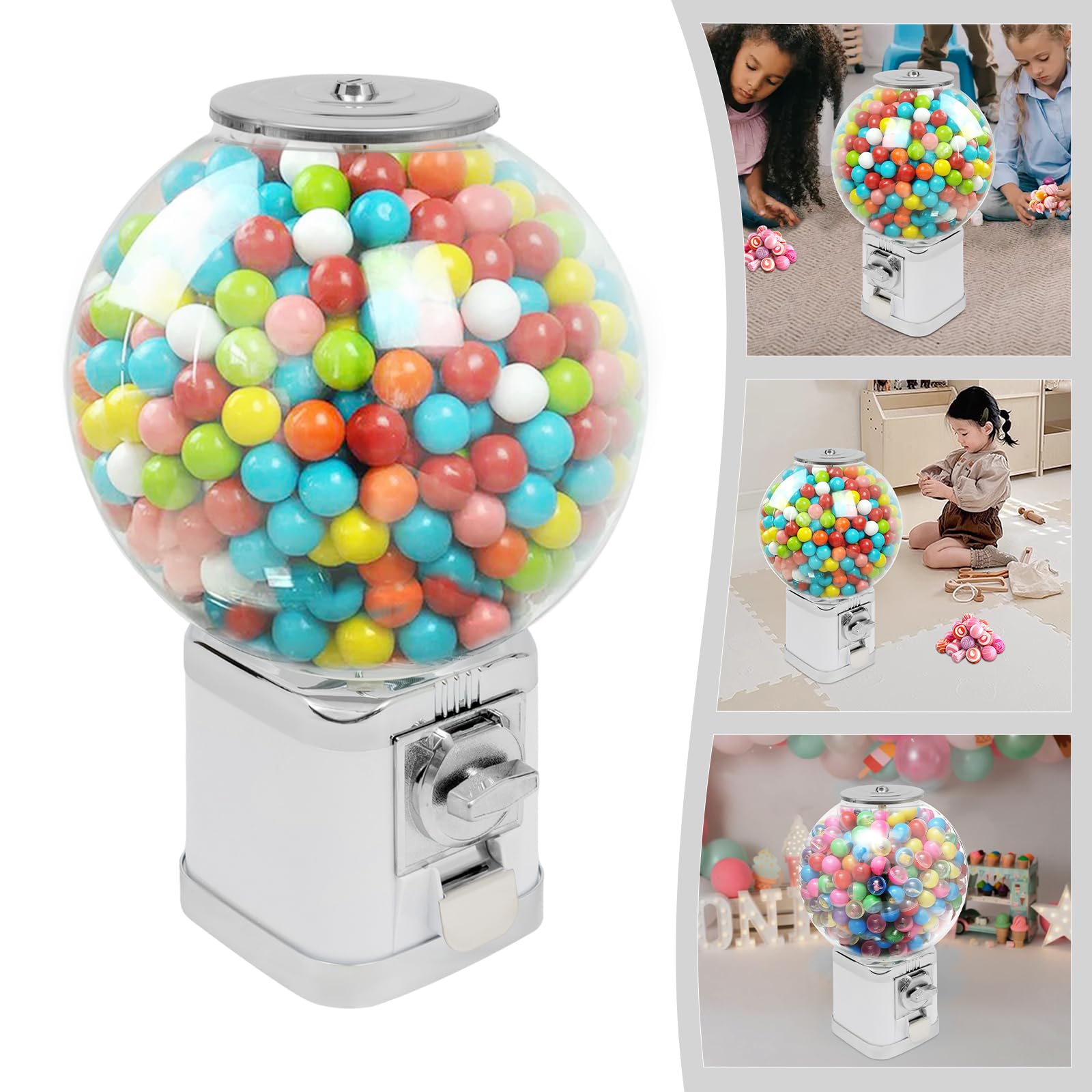 Automatic Gumball Vending Machine for Kids - Fun Candy Dispenser for Birthdays, Christmas & Parties - Mini Gumball Machine for Home, School & Arcade - White