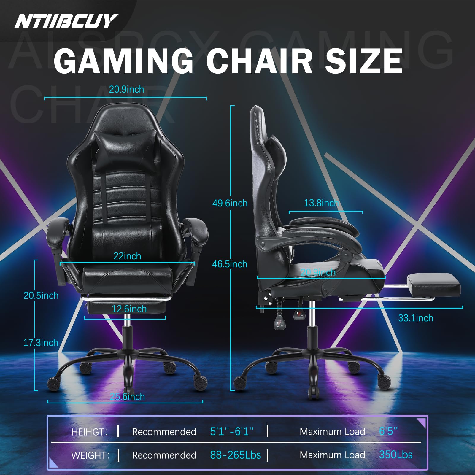 Ergonomic Gaming Chair for Adults - Adjustable Height, Lumbar Support & Footrest - 360° Swivel X-Large Black Computer Chair for Video Gamers - Perfect for Esports, Streaming & Home Office Setup