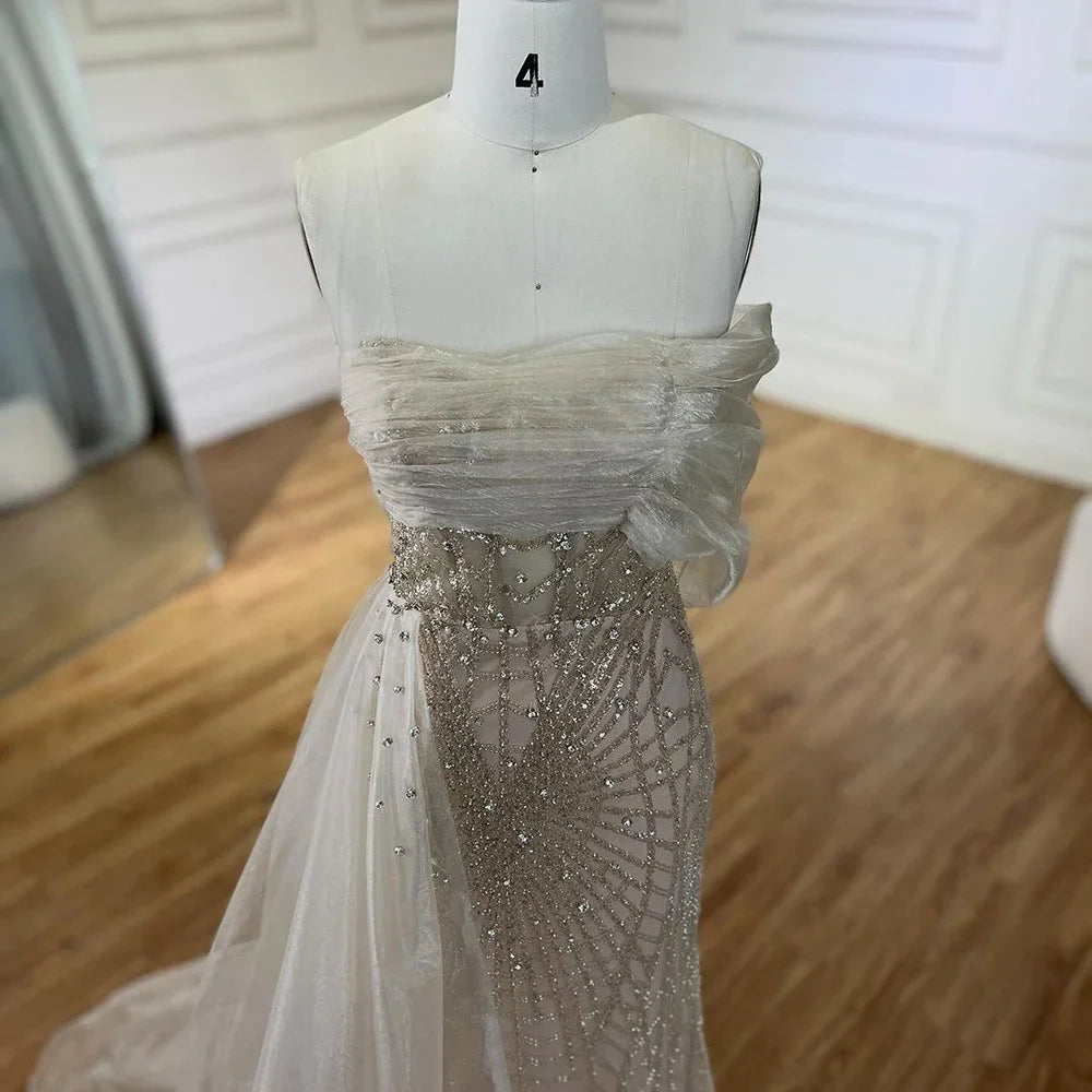 Serene Hill Turquoise Luxury One Shoulder Evening Dress with Side Train & Pearls - Women's Formal Wedding Party Gowns LA72523 | Perfect for Galas, Red Carpet Events & Bridal Showers