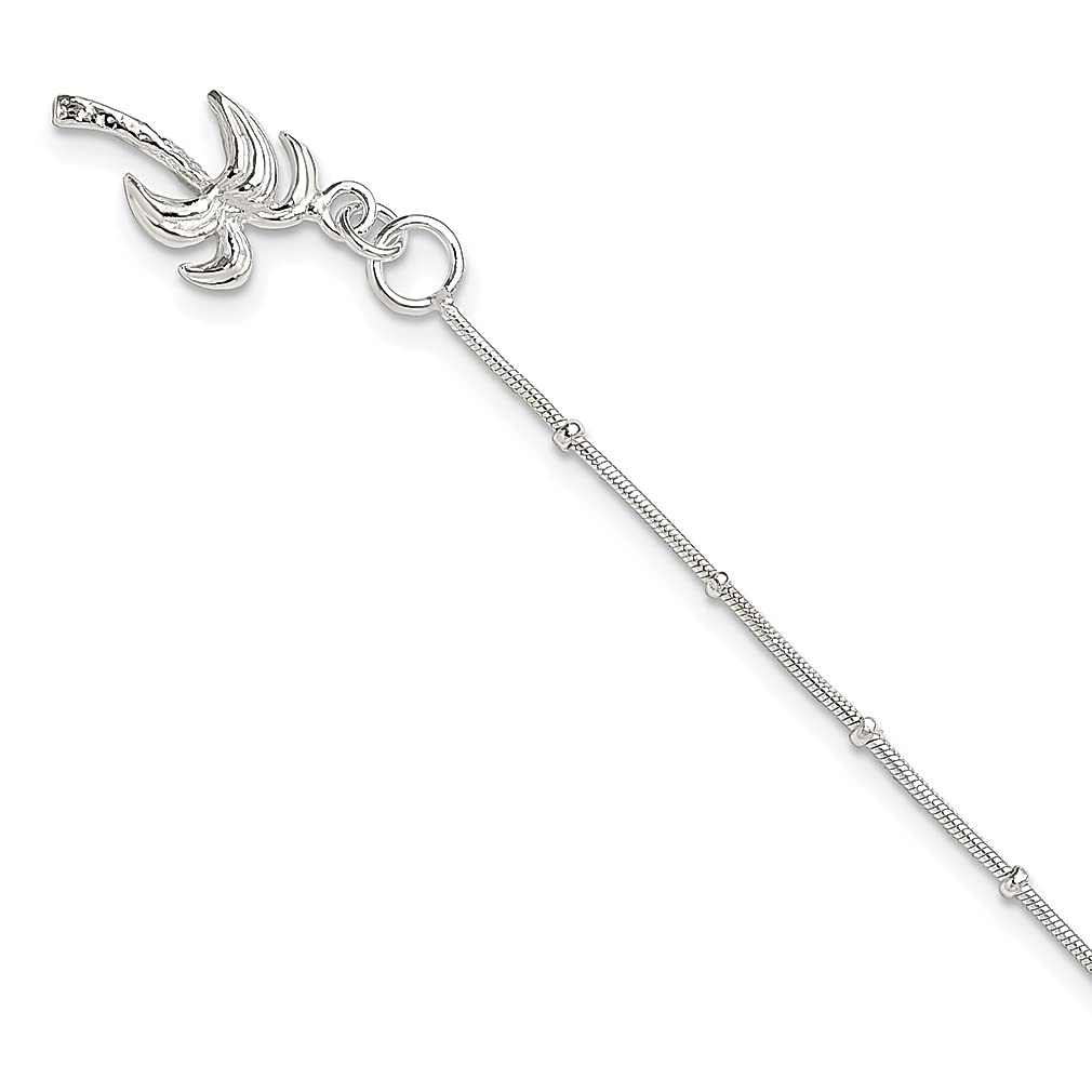 925 Sterling Silver 10 Inch Palm Tree Anklet - Dainty Beach Ankle Bracelet for Women, Tropical Jewelry Gift for Her - Perfect for Vacations, Summer Parties & Boho Fashion