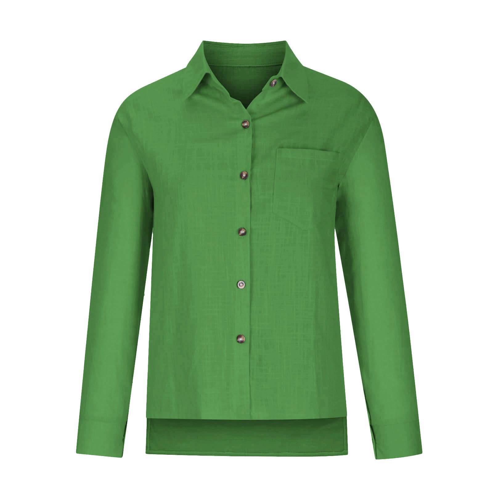 Women's Linen Long Sleeve Blouse - V-Neck Button Down Shirt for Summer | Comfortable Business Casual Top for Office & Outdoor Wear