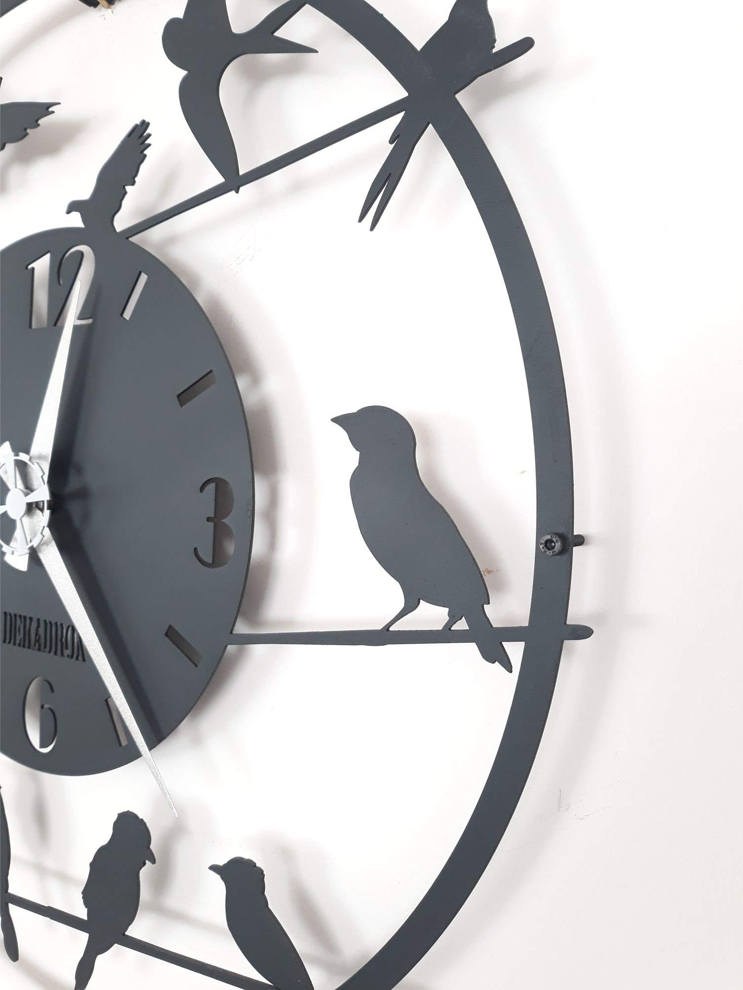 DEKADRON Unique Metal Wall Clock with Birds Design - Modern Industrial Silent Movement Wall Art for Home & Office Decor - 20 Inch Metal Wall Clock for Living Room, Bedroom, or Workspace