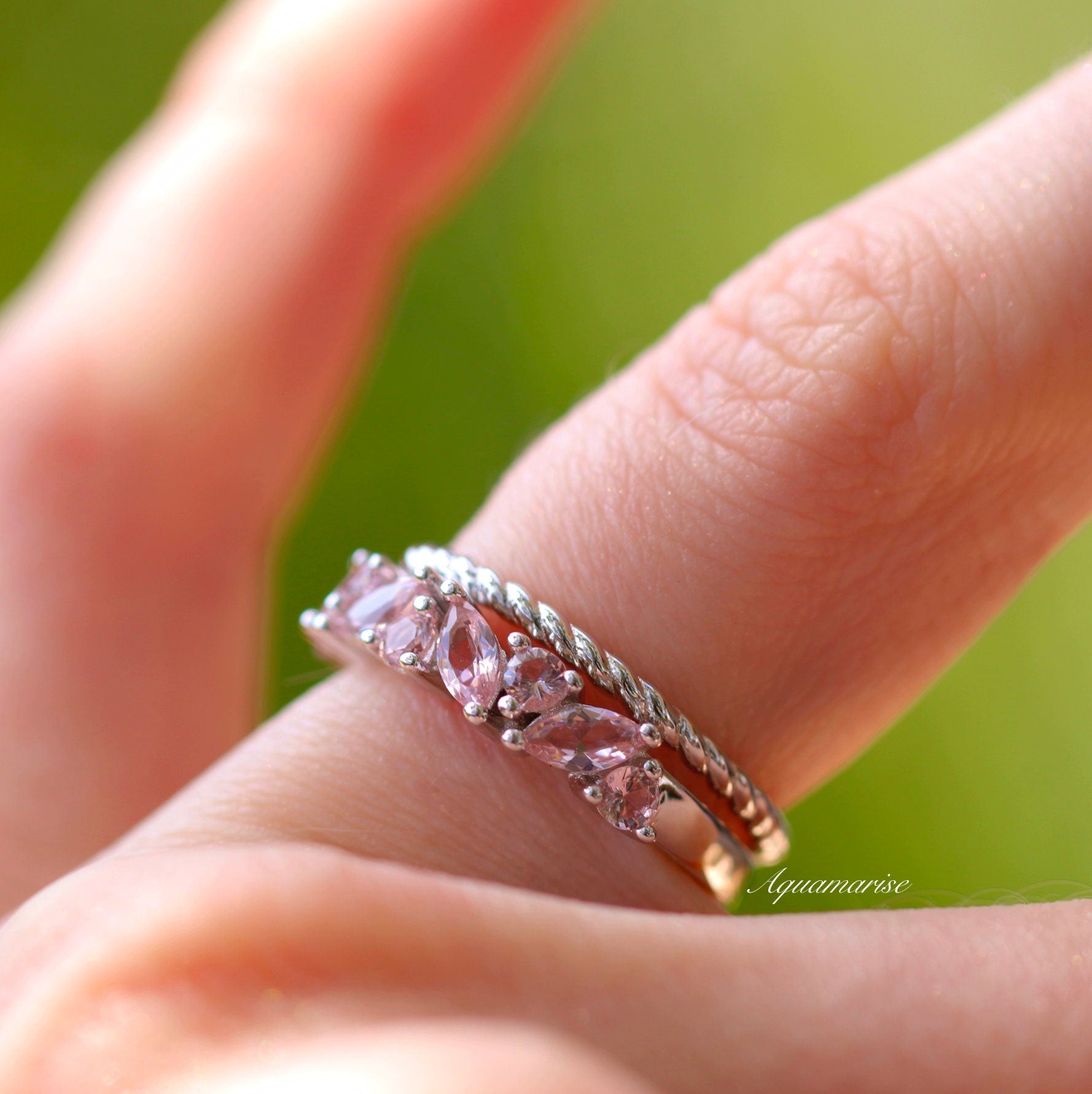 Willow Morganite Ring Set - Sterling Silver Rose Gold Plated Stackable Rings for Women, Elegant Wedding Engagement Promise Gift for Her | Perfect for Anniversaries, Valentine's Day & Special Occasions