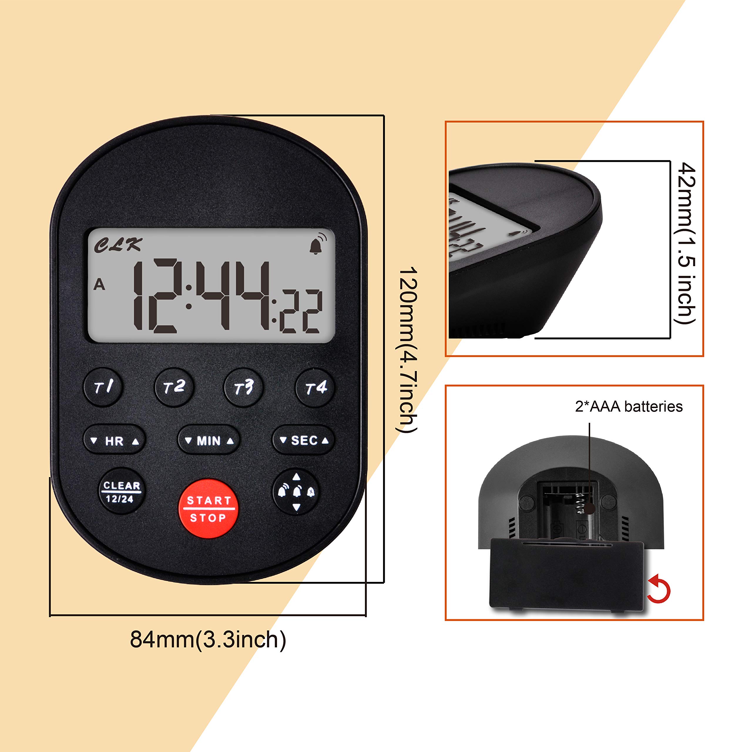 Runleader Digital Table-Top Timer - 4 Group Count Up/Down Kitchen Timer with Large LCD Display, Loud Alarm - Perfect for Cooking, Baking, Office Work & Sports Games