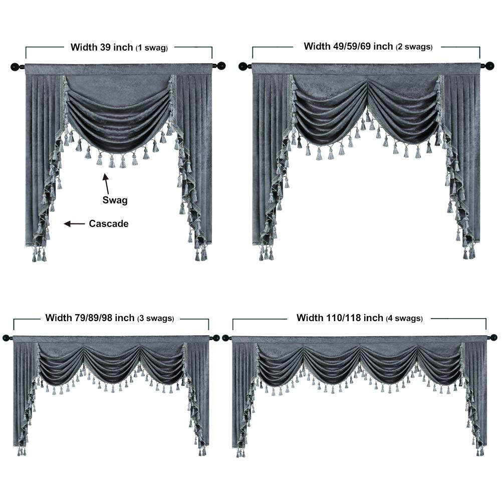 ELKCA Grey Chenille Window Curtains Valance - 79 Inch Waterfall Valance Panel for Living Room & Bedroom - Soft Textured Home Decor for Windows, Doors, and Room Dividers
