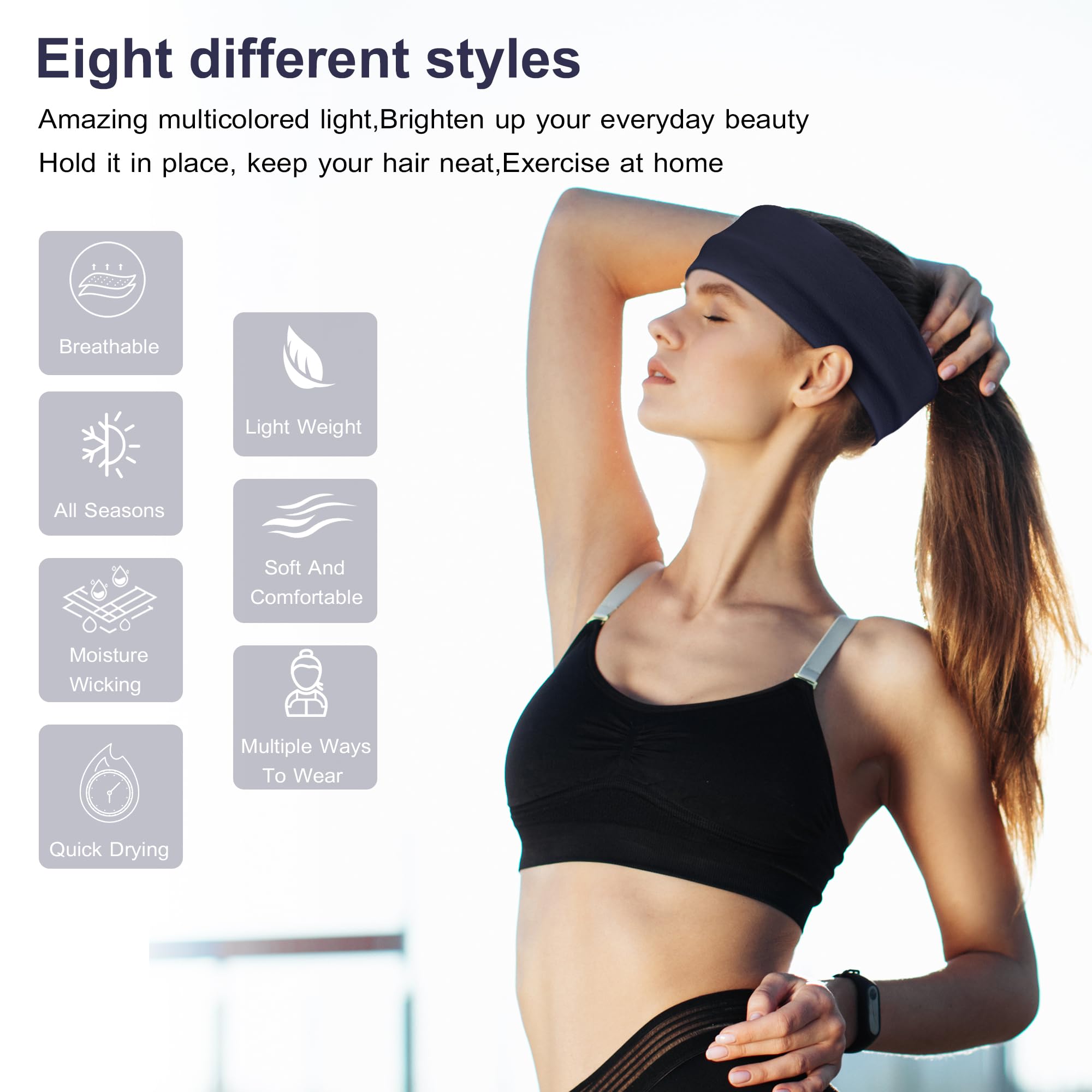 Non-Slip Headbands for Women - Soft Cotton Stretchy Sports Hair Bands for Yoga, Running & Outdoor Exercise - 8 Pack - Perfect for Workouts, Gym Sessions and Active Lifestyles