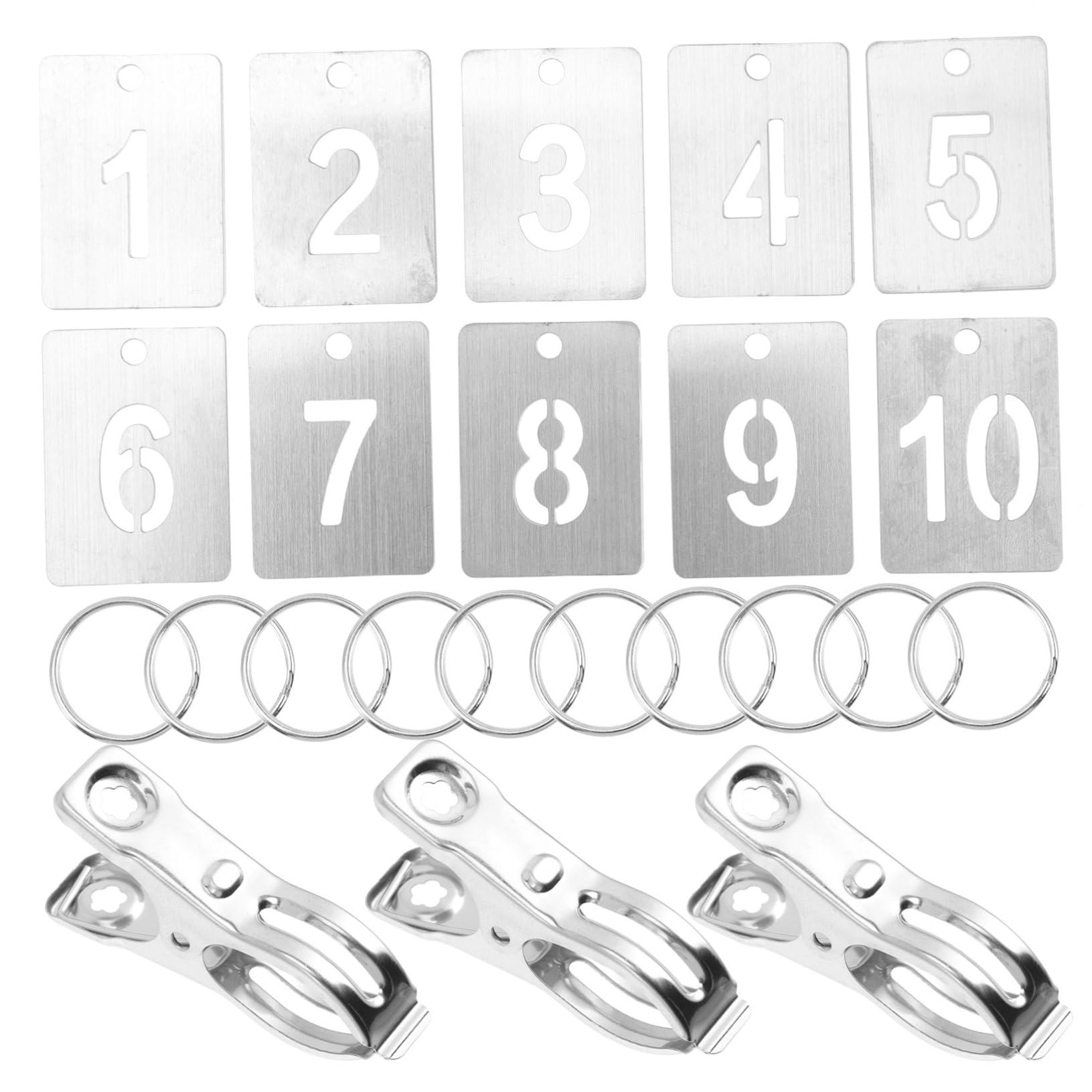 FOYTOKI 10pcs Stainless Steel Hollow Number Plates - Silver Rectangle Number Tags & Labels for DIY Crafts, Home Organization, and Event Decorations