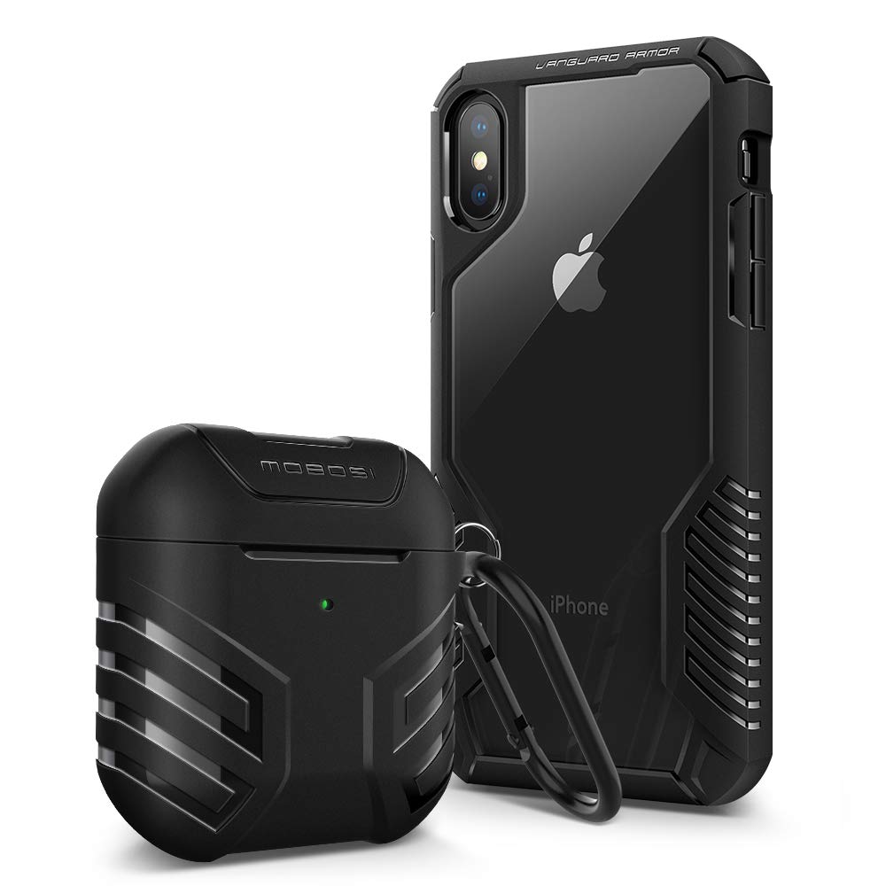 MOBOSI iPhone Xs Max Case & AirPods Case Bundle - Matte Black Protective Cover Set for Daily Use, Travel & Work Accessories