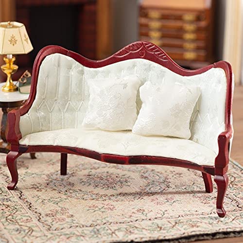 White Queen Anne Sofa - Miniature Dollhouse Furniture for Victorian Style Home Decor | Perfect for Dollhouse Displays, Collectors & DIY Miniature Projects