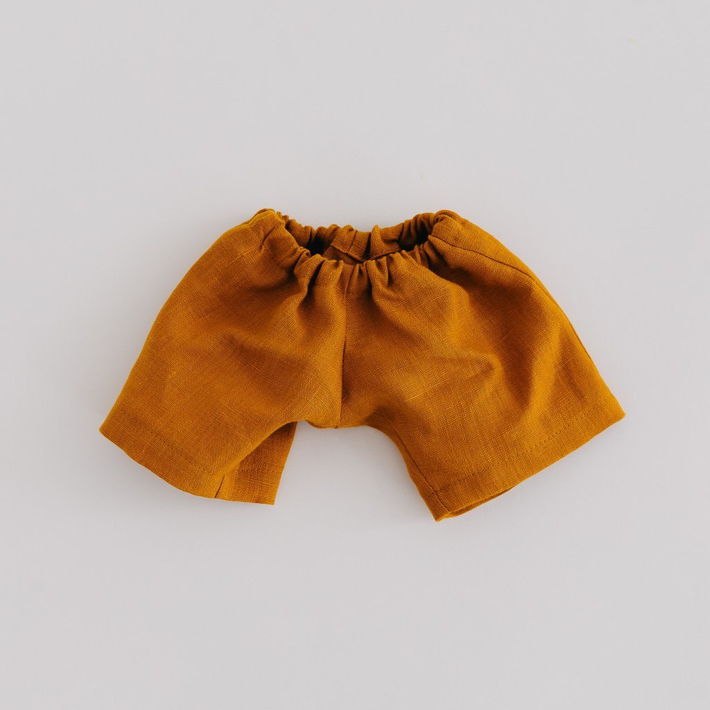 Mustard Linen Dolls Shorts for Women - High Waisted Summer Shorts with Pockets - Casual Loose Fit Short Pants for Beach, Vacation & Everyday Wear