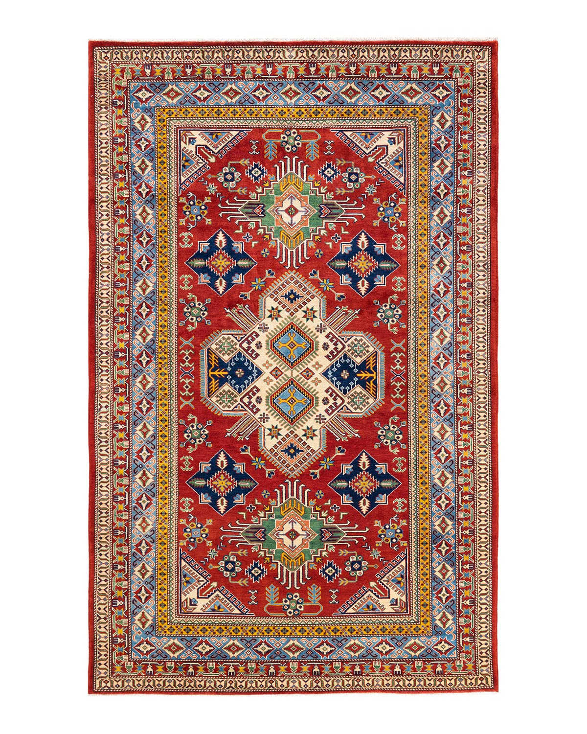 Handmade Bohemian Tribal Red Wool Area Rug 6x9 ft - Unique Hand-Knotted Solo Rugs for Living Room, Bedroom & Boho Home Decor