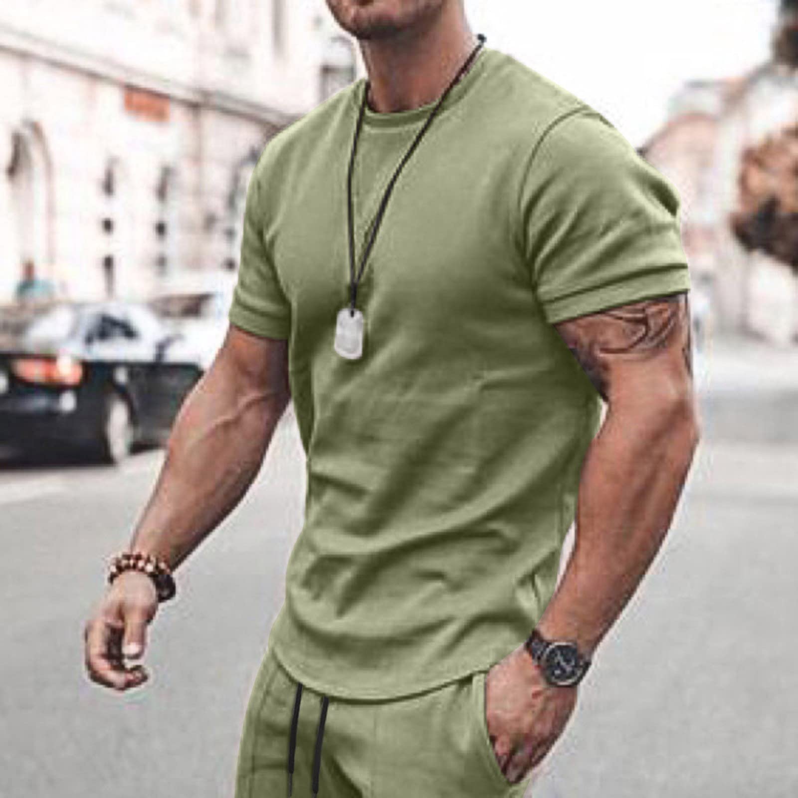 Men's 2-Piece Summer Outfits - Short Sleeve Muscle Tee & Athletic Shorts for Gym, Workout, Beach | Comfortable Tracksuit Set for Casual Wear & Sports Activities