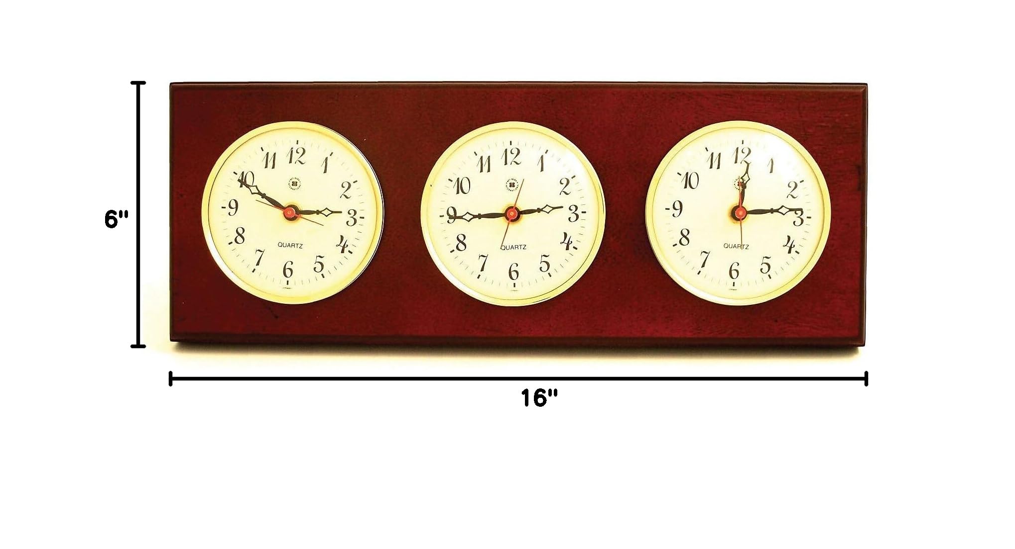 Bey-Berk Multi Zone World Clock with 3 Brass Plates - Elegant Brass & Mahogany Finish (WS215) | Perfect for Home Office, Living Room Decor & International Business Gifts