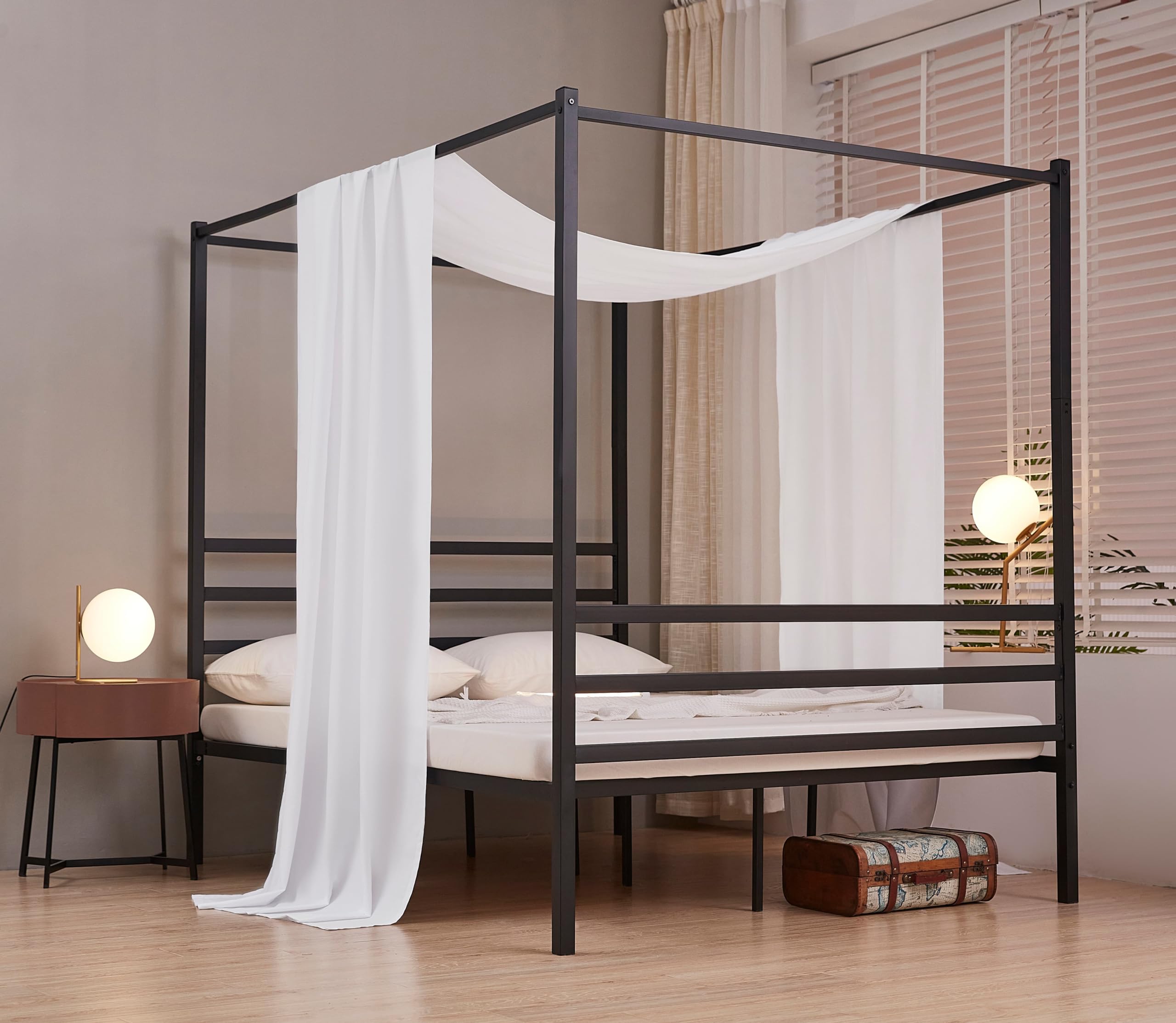 Akiky White Linen Canopy Bed Curtains for Kids & Adults - Twin Size Montessori Nursery Bed Canopy, House Bed Drapes for Toddler Room Decor - Perfect for Bedrooms, Playrooms & Cozy Reading Nooks