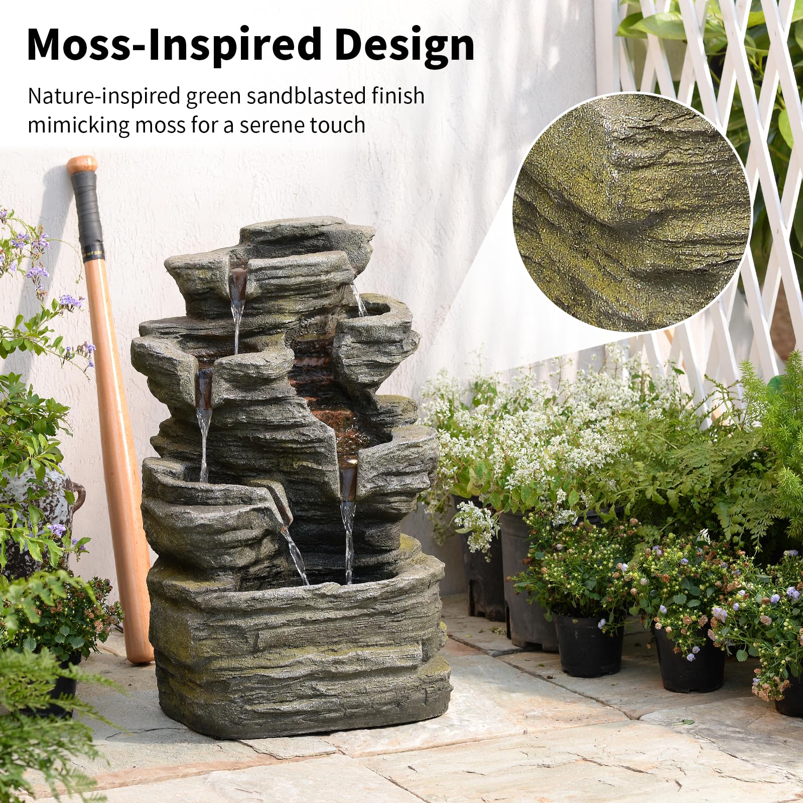 6-Tier Cascading Rock Water Fountain with LED Lights - 24.4