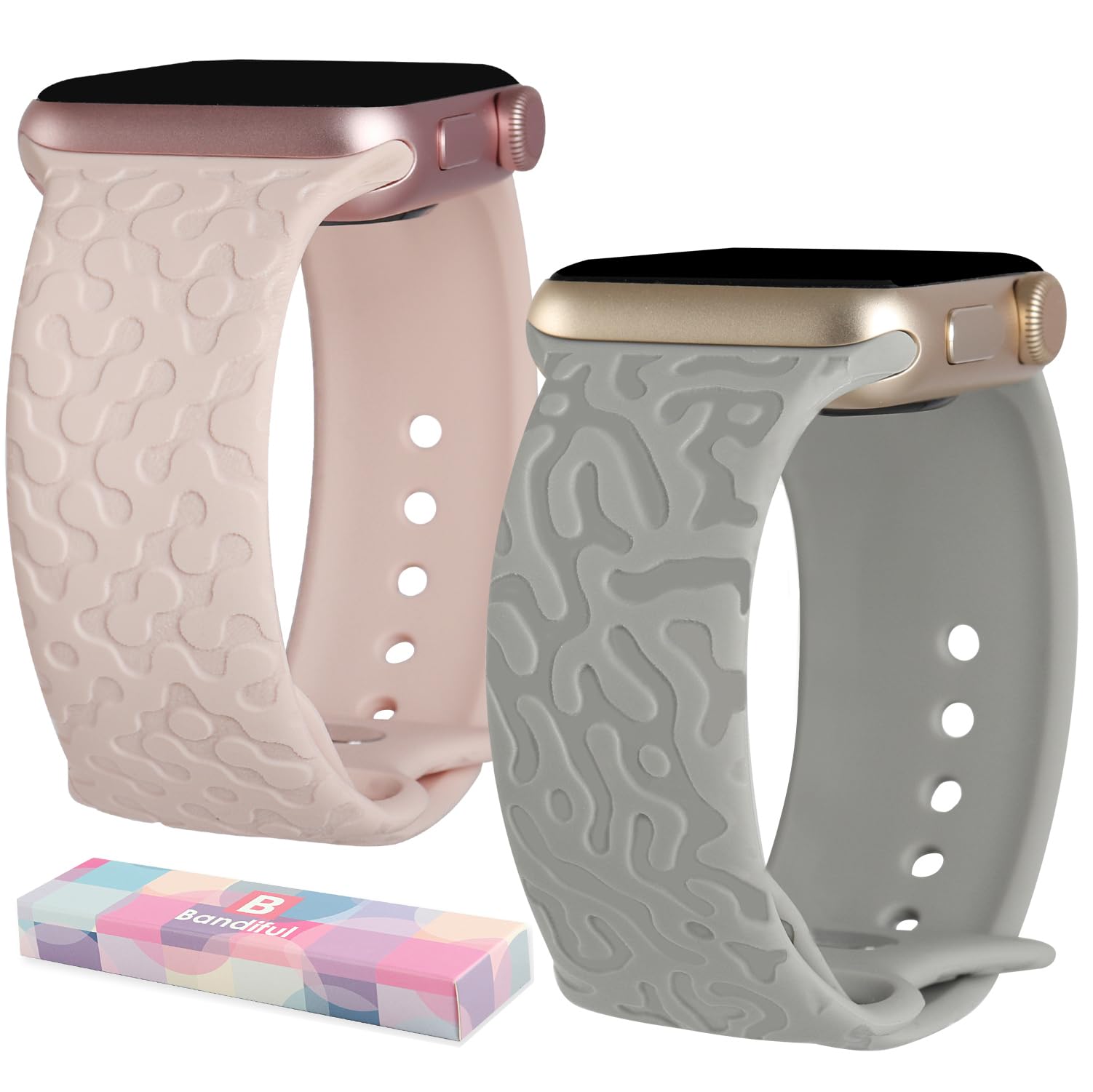 2 Pack Stylish Engraved Maze Pattern Apple Watch Bands - Compatible with 38mm/40mm/41mm & 42mm/44mm/45mm/49mm - for Series 8/7/6/5/4/3/2/1/SE/Ultra - Fashionable Unisex Accessory for Workout, Office & Everyday Wear