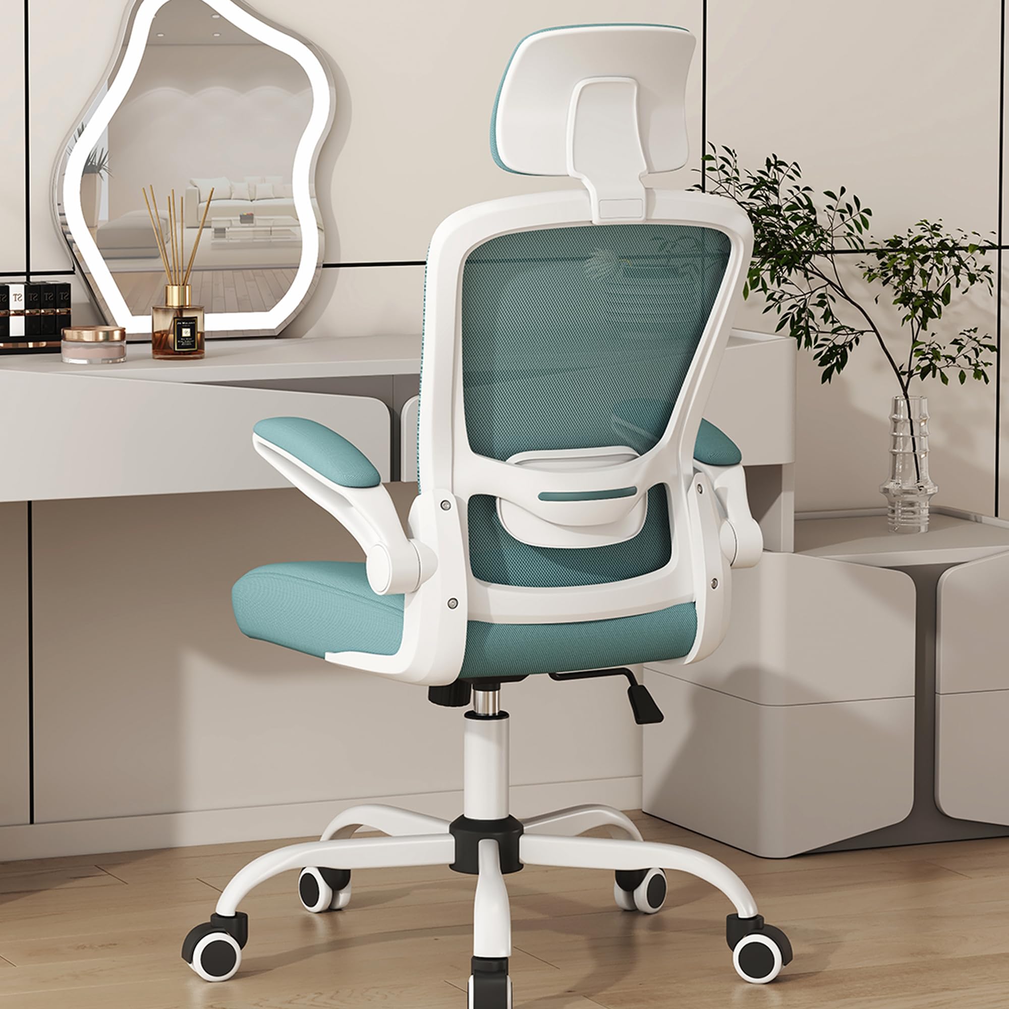Ergonomic Office Chair with Adjustable Lumbar Support & Headrest - High Back Computer Desk Chair for Home Office, Flip-Up Armrests for Guitar Playing, Comfortable Task Chair for Long Hours Working | Perfect for Home Office, Gaming & Music Practice