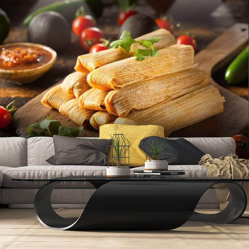 Peel and Stick Wallpaper - Self-Adhesive Corn & Chicken Tamales Wall Mural - Large Removable Vinyl Film for Home Decor | Perfect for Kitchen, Dining Room, and Mexican-Themed Spaces