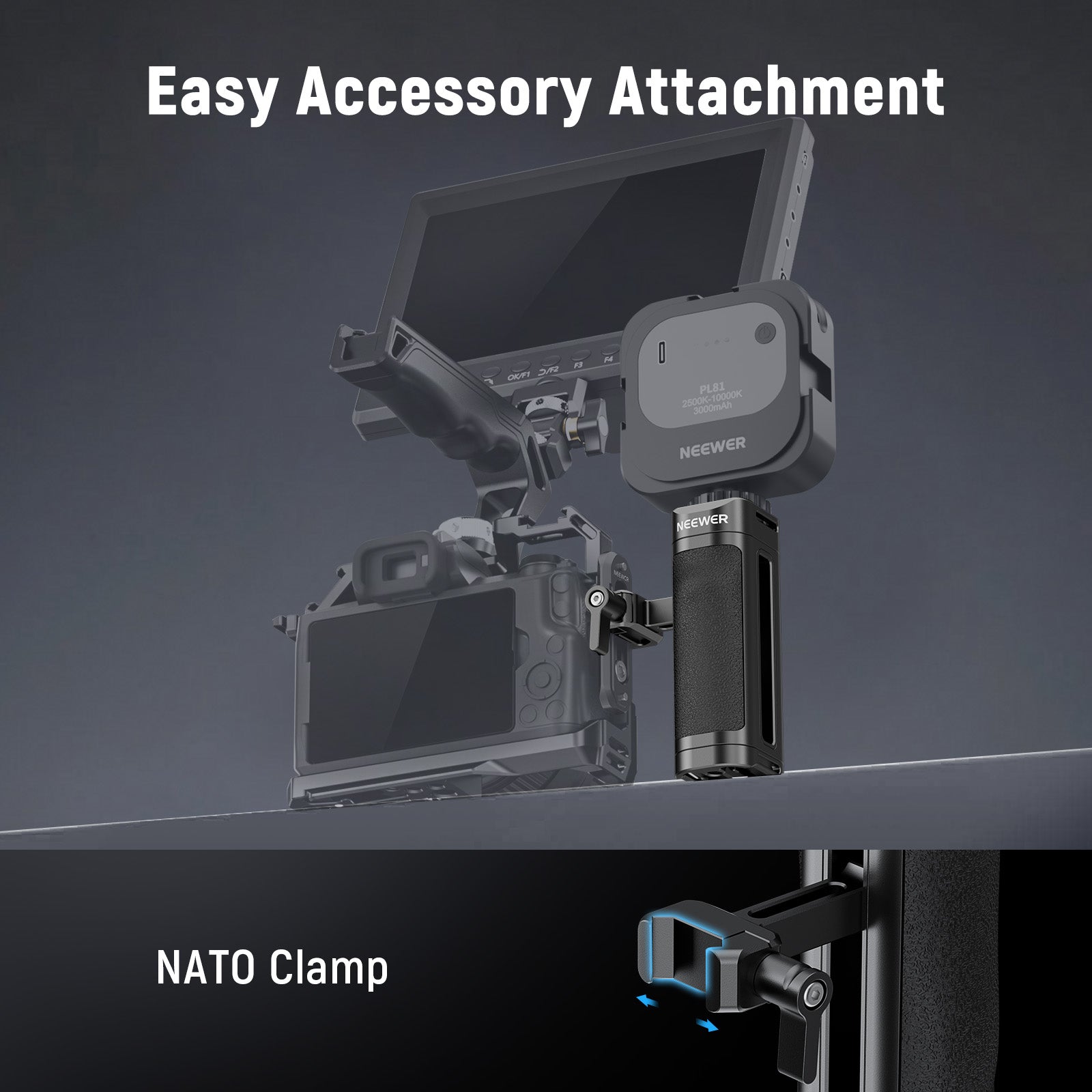 NEEWER CA068H Lightweight NATO Side Handle for DSLR Camera - Ergonomic Grip for Video Recording & Photography, Perfect for Vloggers & Filmmakers