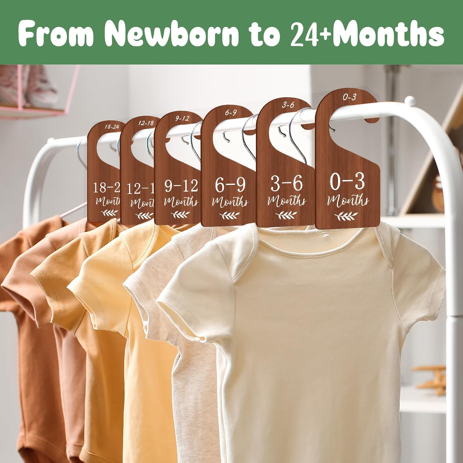 D-buy 8-Piece Baby Closet Dividers & Clothes Organizer - Wooden Double-Sided Nursery Hangers (Newborn to 24 Months) for Nursery Decor & Baby Clothing Organization | Perfect for Nursery Organization, Baby Shower Gifts & Toddler Room Storage