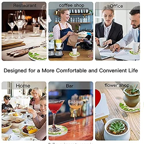 Eco-Friendly Ceramic Coasters Set - 4 Pack Absorbent Leaf Design Drink Coasters with Holder - Perfect for Coffee Tables, Home Decor & Gifts - Ideal for Parties, Office Use & Protecting Furniture