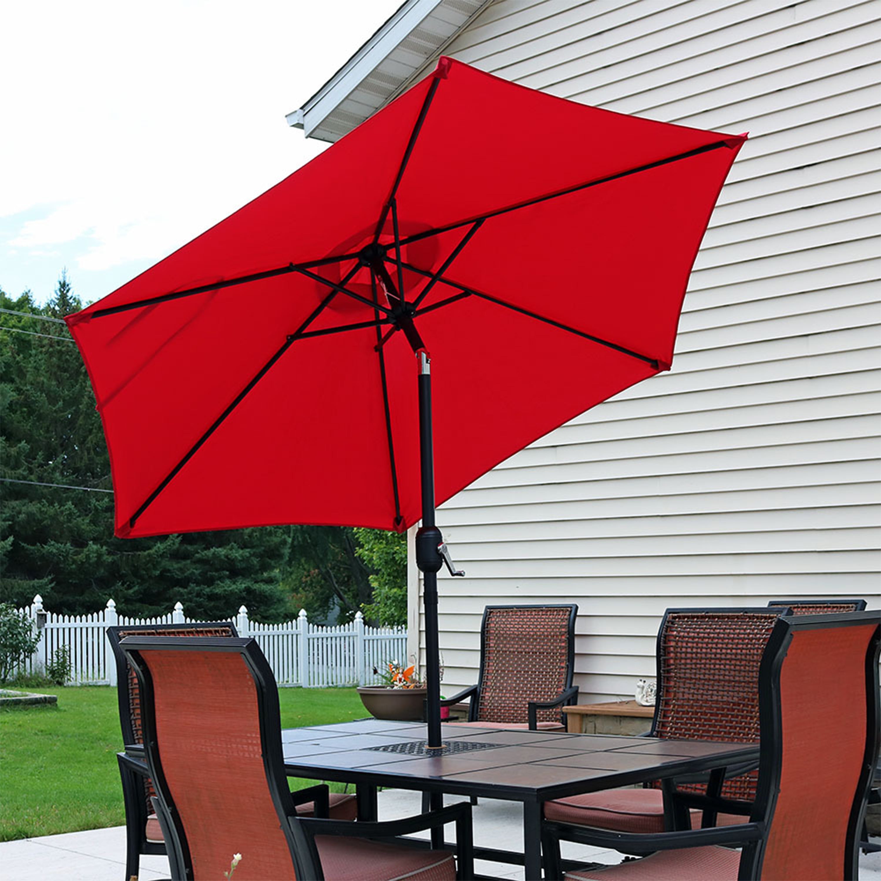 Sunnydaze 7.5 Foot Aluminum Outdoor Patio Umbrella with Tilt & Crank - Perfect for Backyard, Poolside, and Garden Shade
