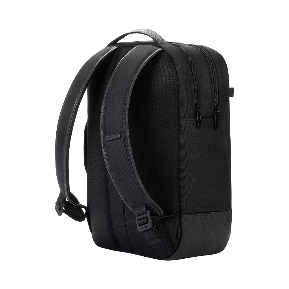 Incase Twill & Leather Backpack - 16 Inch Laptop Backpack for Travel, Work & School - Durable Recycled Materials - Compact Carry-On (18x13x5 in, 17.5L) - Black - Perfect for Business Trips, Commuting & College Campus Use