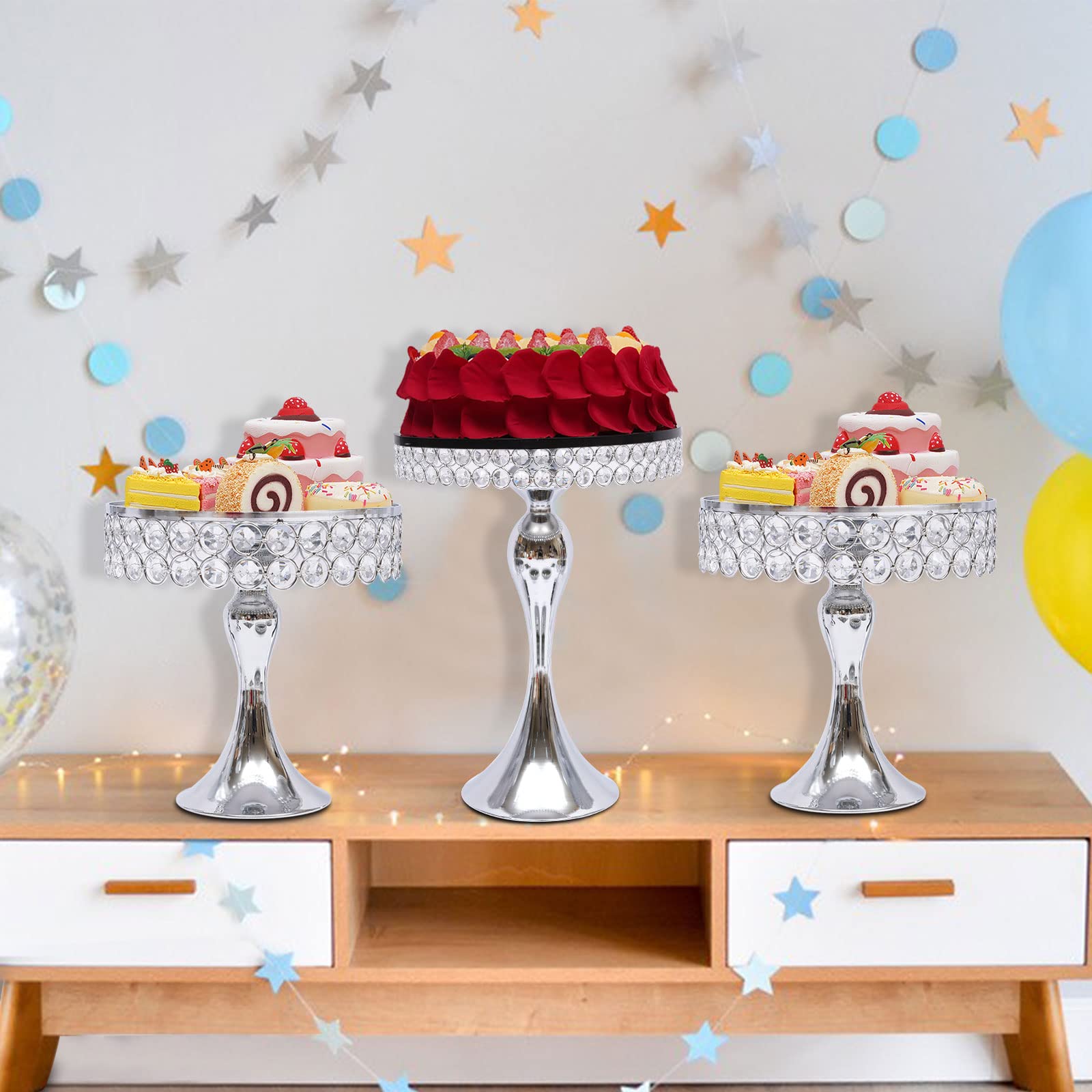 11-Piece Silver Crystal Wedding Cake Stand Set - Elegant Crystal Plated Dessert Display Tower for Wedding, Birthday, Party | Perfect for Cakes, Cupcakes, Cheese & Dessert Presentation