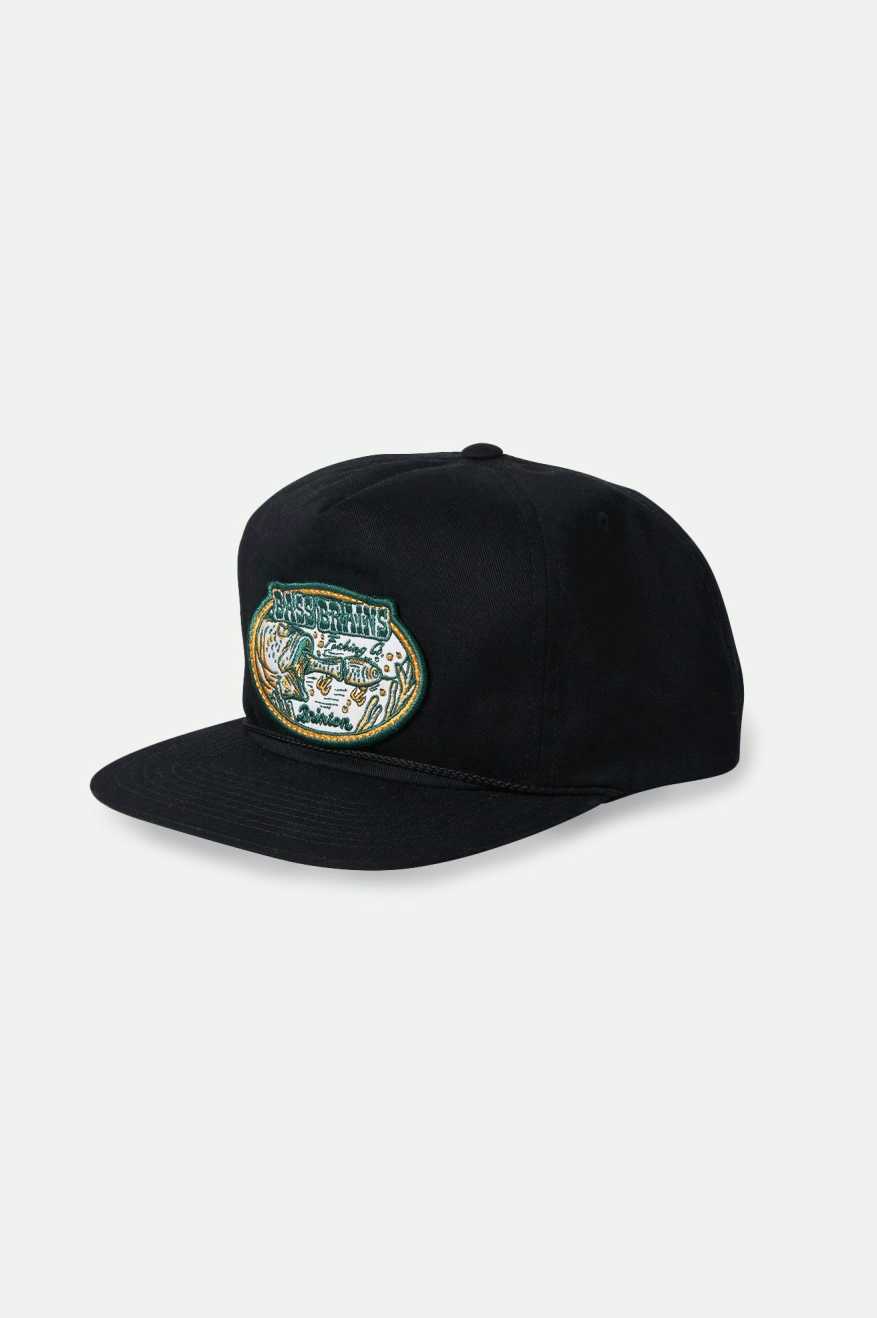 Bass Brains Swim Snapback Hat - Black | Adjustable Baseball Cap for Fishing, Boating & Outdoor Activities