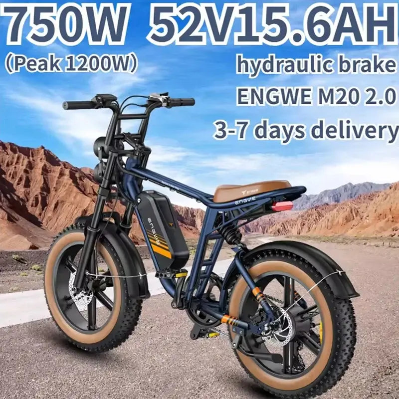 ENGWE M20 2.0 750W Electric Bike - 52V 15.6AH Battery, 20x4.0 Fat Tire Mountain E-Bike for Adults - Perfect for Off-Road Trails, Commuting & Adventure Riding
