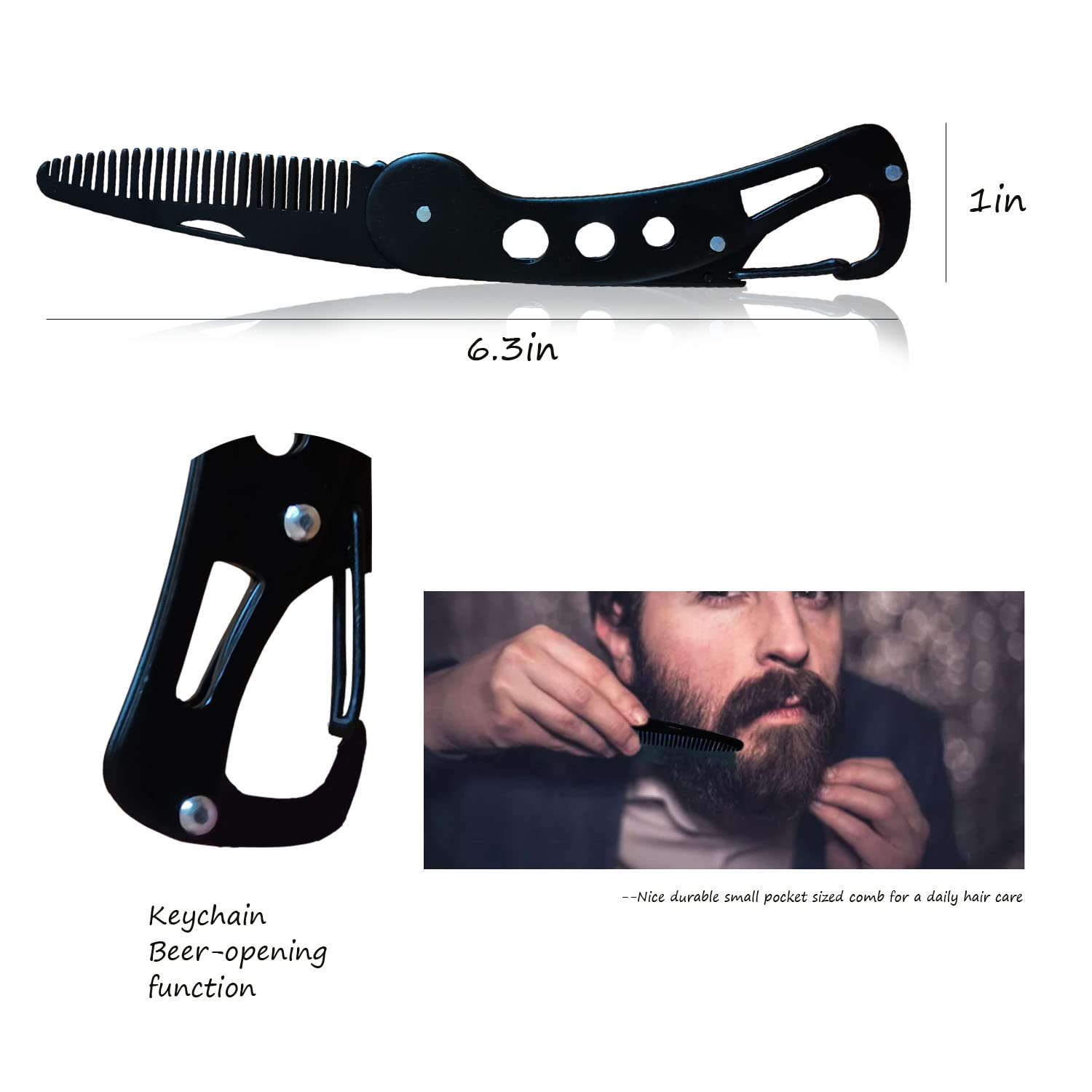 Stainless Steel Folding Beard Comb for Men - Portable Pocket & Wallet Size Travel Comb - Perfect for Grooming, Travel, and On-the-Go Styling