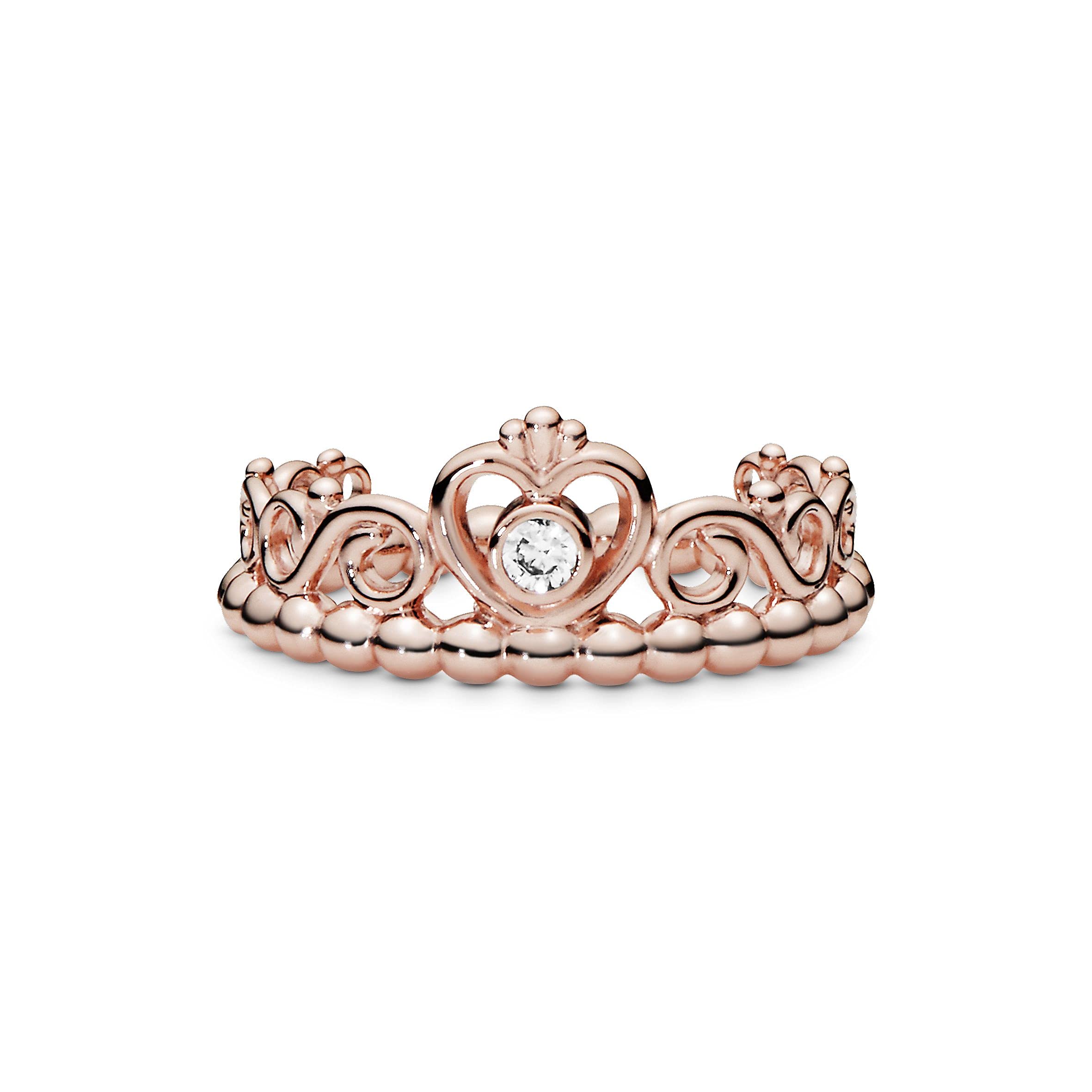 Pandora Princess Tiara Crown Ring for Women - 14k Rose Gold Plated Cubic Zirconia Ring - Size 5 - Elegant Gift for Her, Birthday, Anniversary, Valentine's Day - Perfect for Parties, Weddings, and Special Occasions